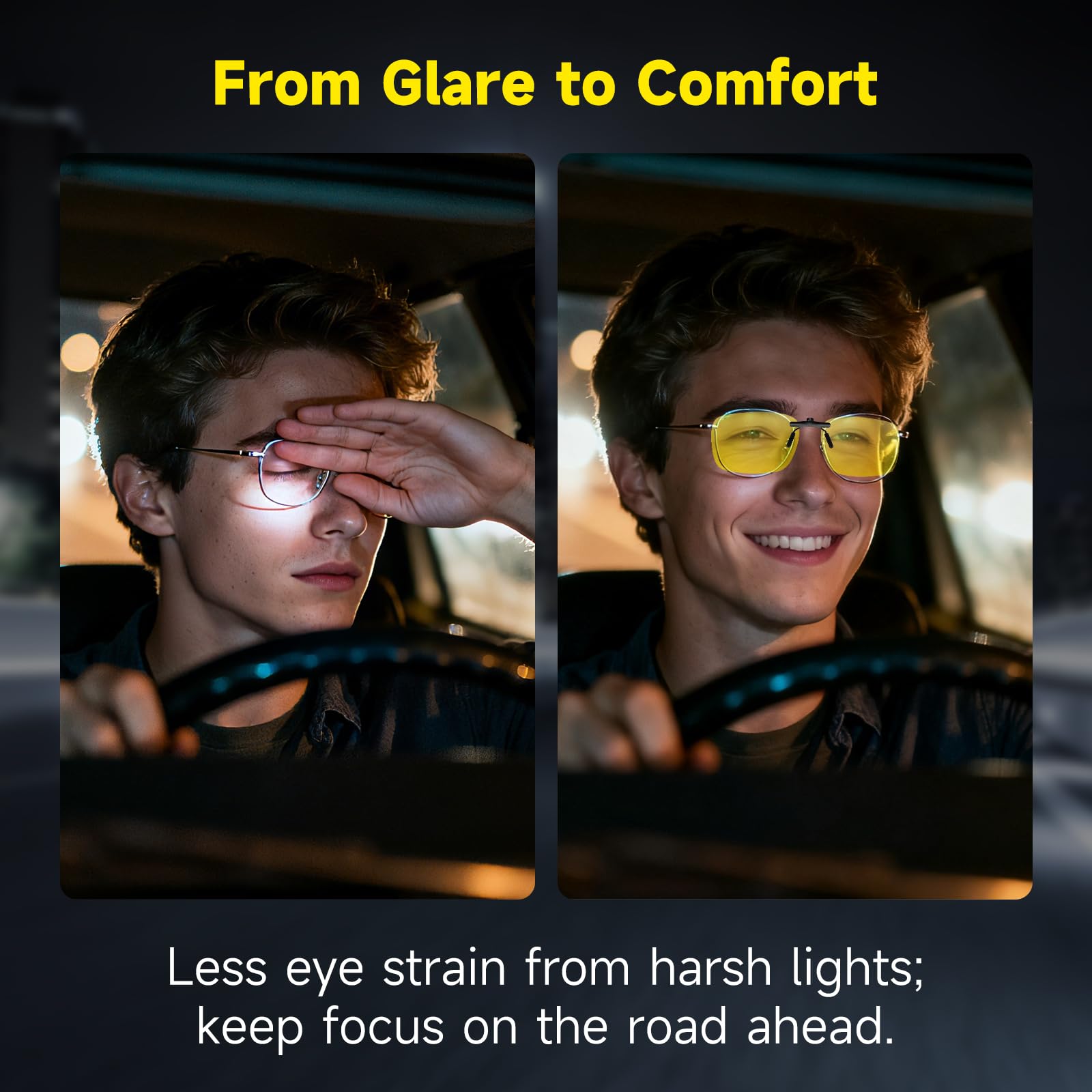 Gafas de conducción polarizadas con clip y abatibles, visión nocturna o lente solar, clip UV400, Visión nocturna con clip (57 x 40 mm, 2 unidades), Compact