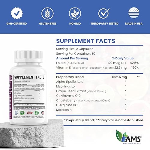 Miniatura 5 de America Medic  Science OVA-Max - Cápsulas de fertilidad femenina mejoran la calidad de embriones 120