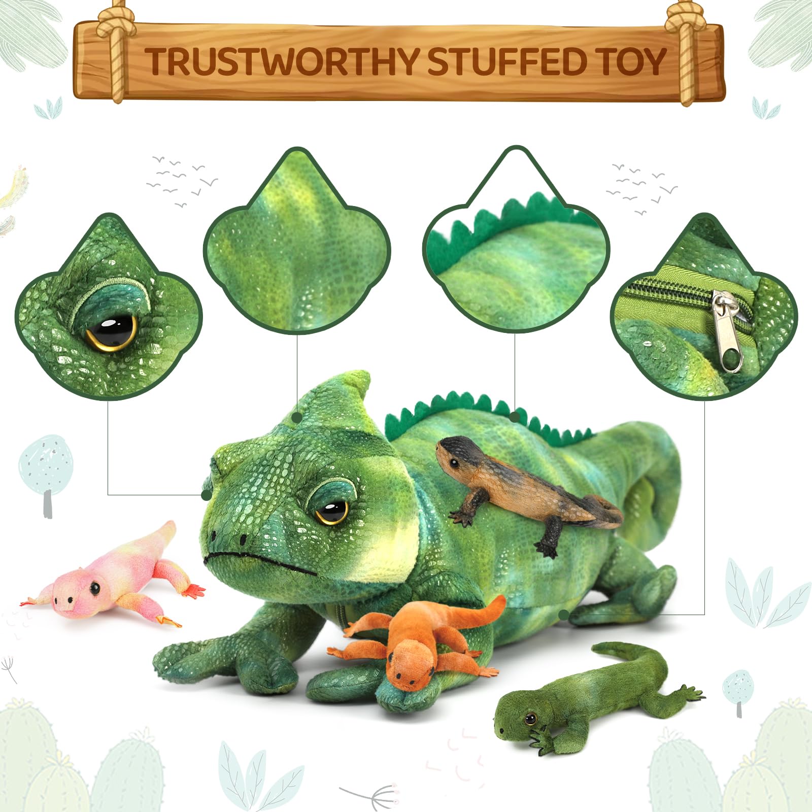 Knuffeldier Hagedis MorisMos Reuzenhagedis Knuffel 68 Cm – Met 4 Baby's In De Buik, Groen Pluche, XXL Knuffeldier XXL Knuffeldier Groen Cadeau
