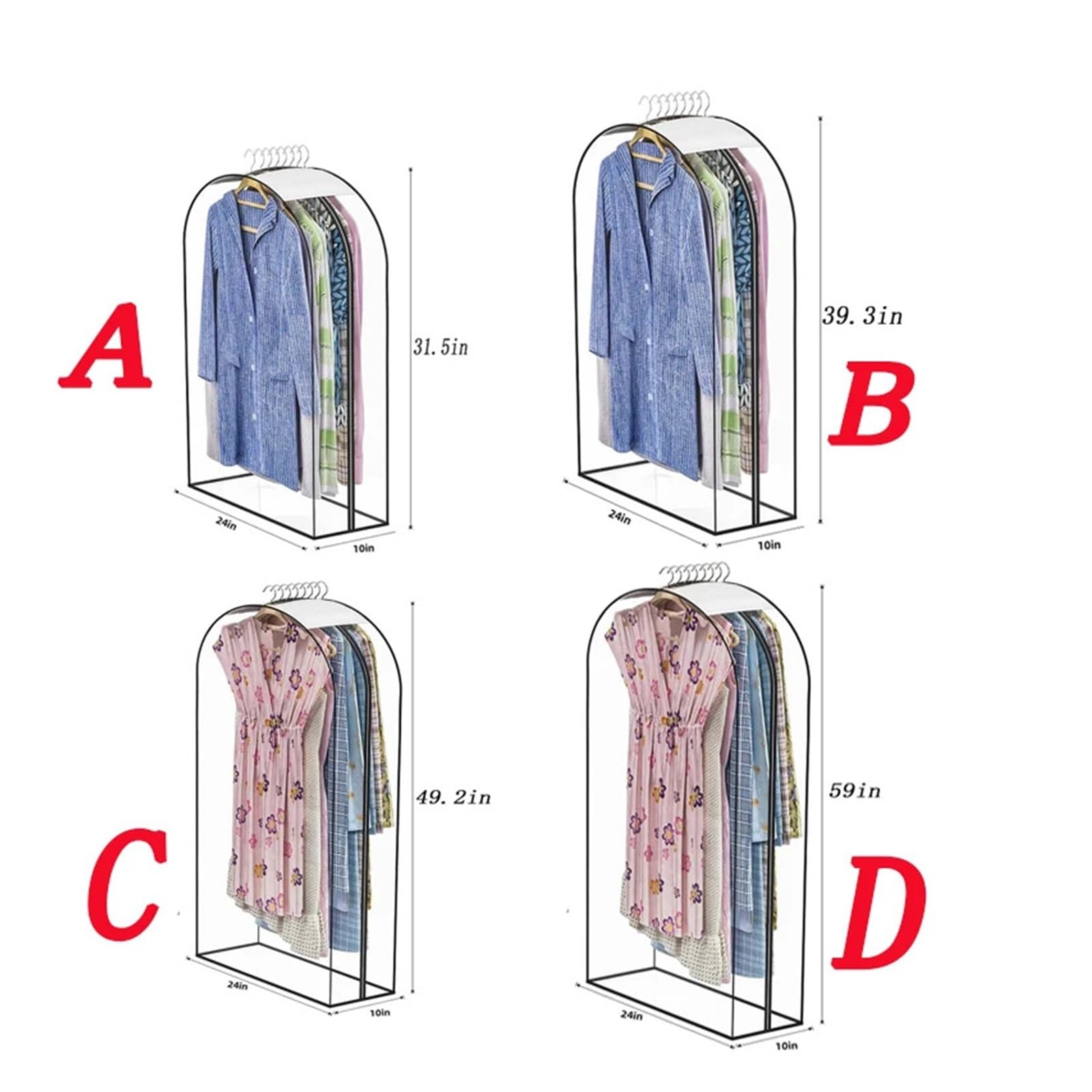 fundas para ropa Clothing Dust Cover Transparent Dress Clothes Garment Hanging Organizer Waterproof Dustproof Wardrobe Storage(60X25X100CM,5PCS)