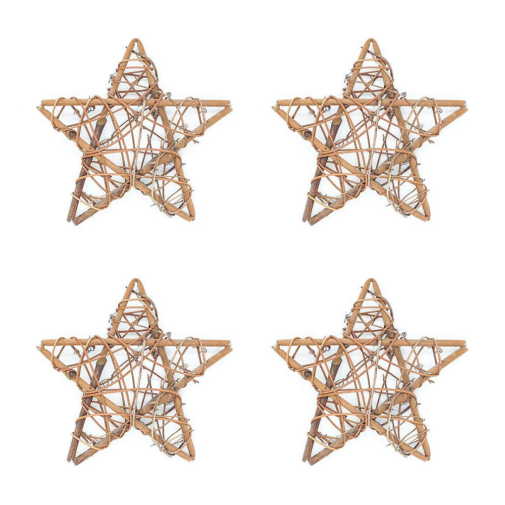 Nubstous 5pcs Natural Grapevine Rattan Star Wedding Christmas Twiggy Garland Hanging Decoration 15cm