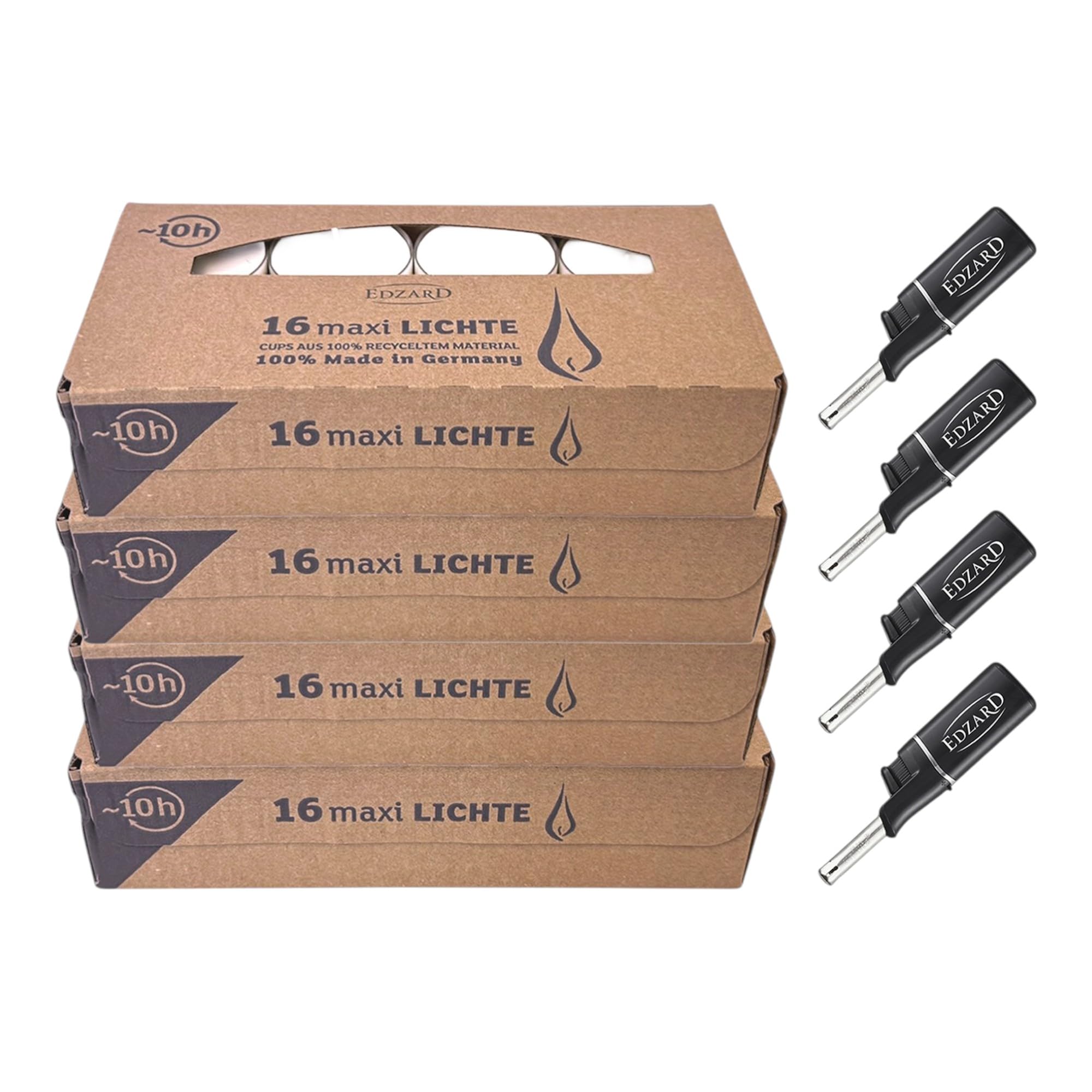 Edzard Wenzel Maxilights - 64 Candele scaldavivande maxi, con 4 mini accendini, 54 mm di diametro, 10 ore di combustione, bianche, in paraffina, per vetro, lumini notturni grandi