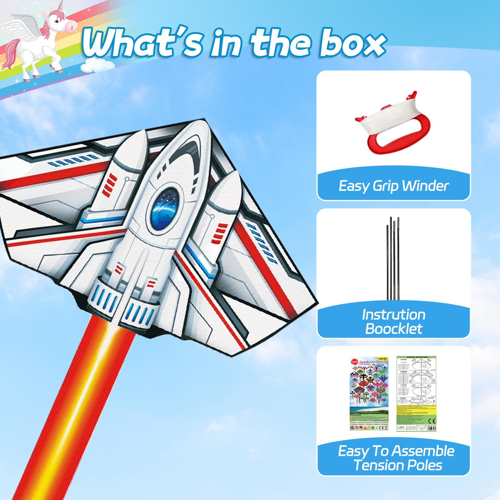 Large Rocket Kite, Colorful Single Line Kite with Long Tail for Beginners Beach and Outdoor Games for Kids and Adults - Image 4