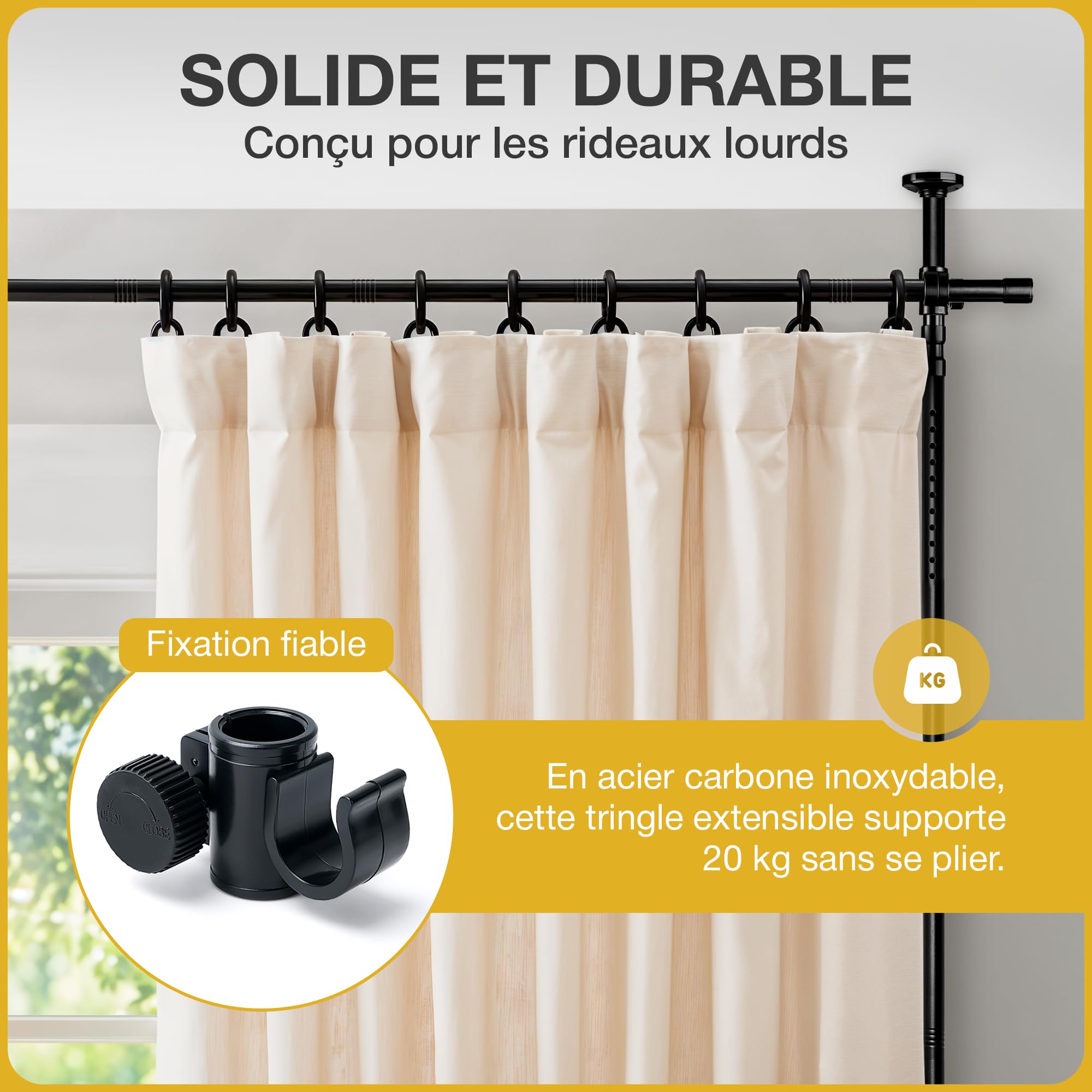 Tringle Rideau sans Percage 120-300 cm (H) × 70-245 cm (L) – Paravent Intérieur Amovible & Séparateur de Pièces – Élégant, Robuste & Sans Outils-
