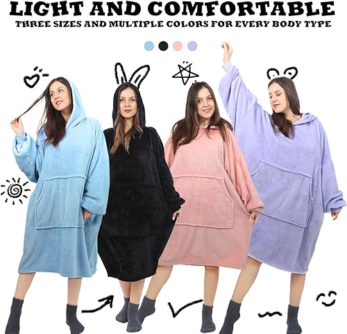 Miniatura 8 de Daverose Manta de gran tamaño con capucha para mujeres, hombres y adultos, sudadera con capucha de vellón con capucha gigante y bolsillo para