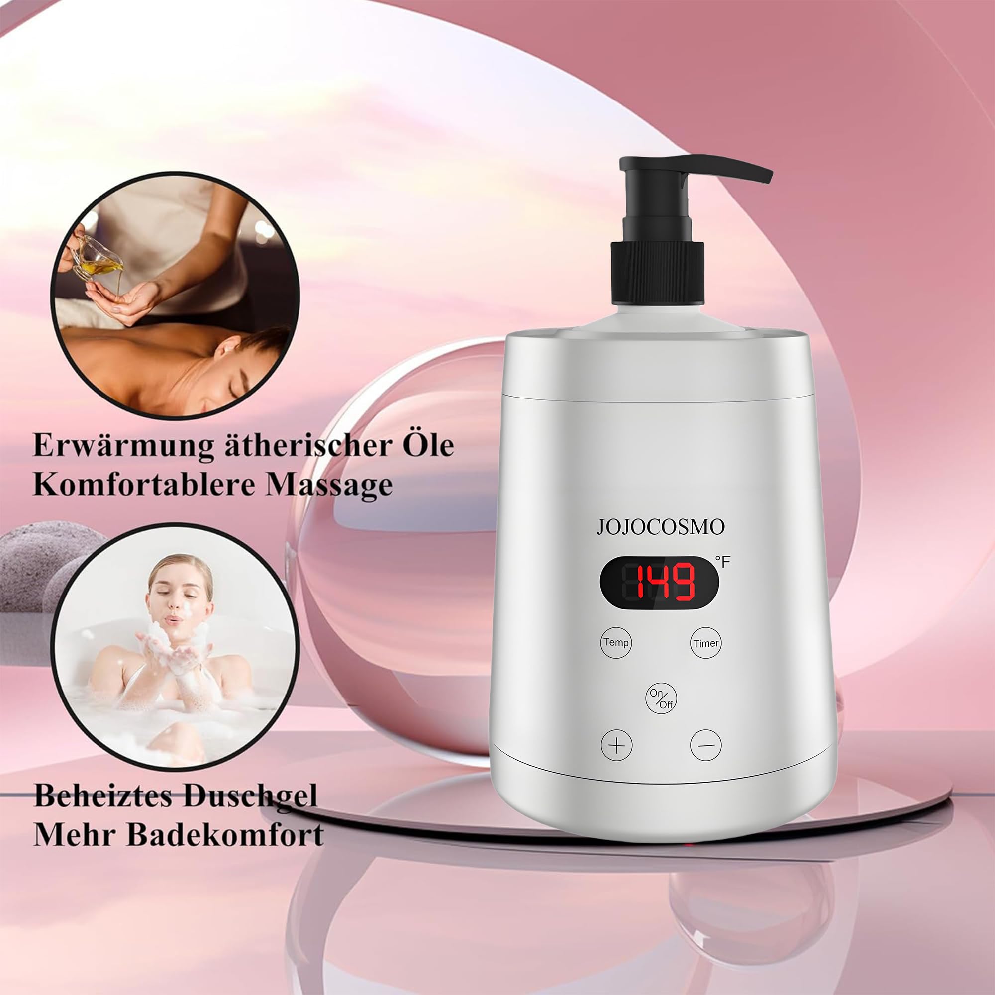 Chauffe-huile de massage,Chauffe huile de massage avec deux distributeurs de bouteilles d'huile,Chauffe en continu de 0 à 65 °C,Chauffe bouteille de lotion pour les salons et les spas,Argent
