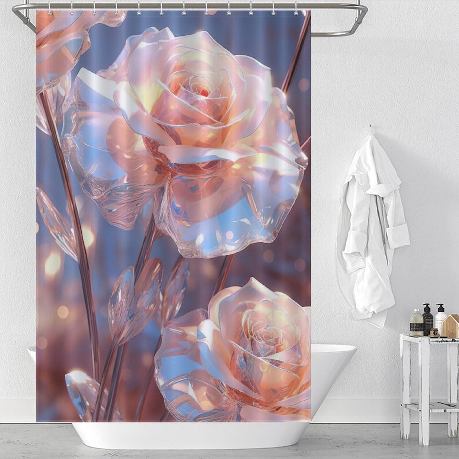 Rideau de douche fleuri pour créer une ambiance spa nature à la maison