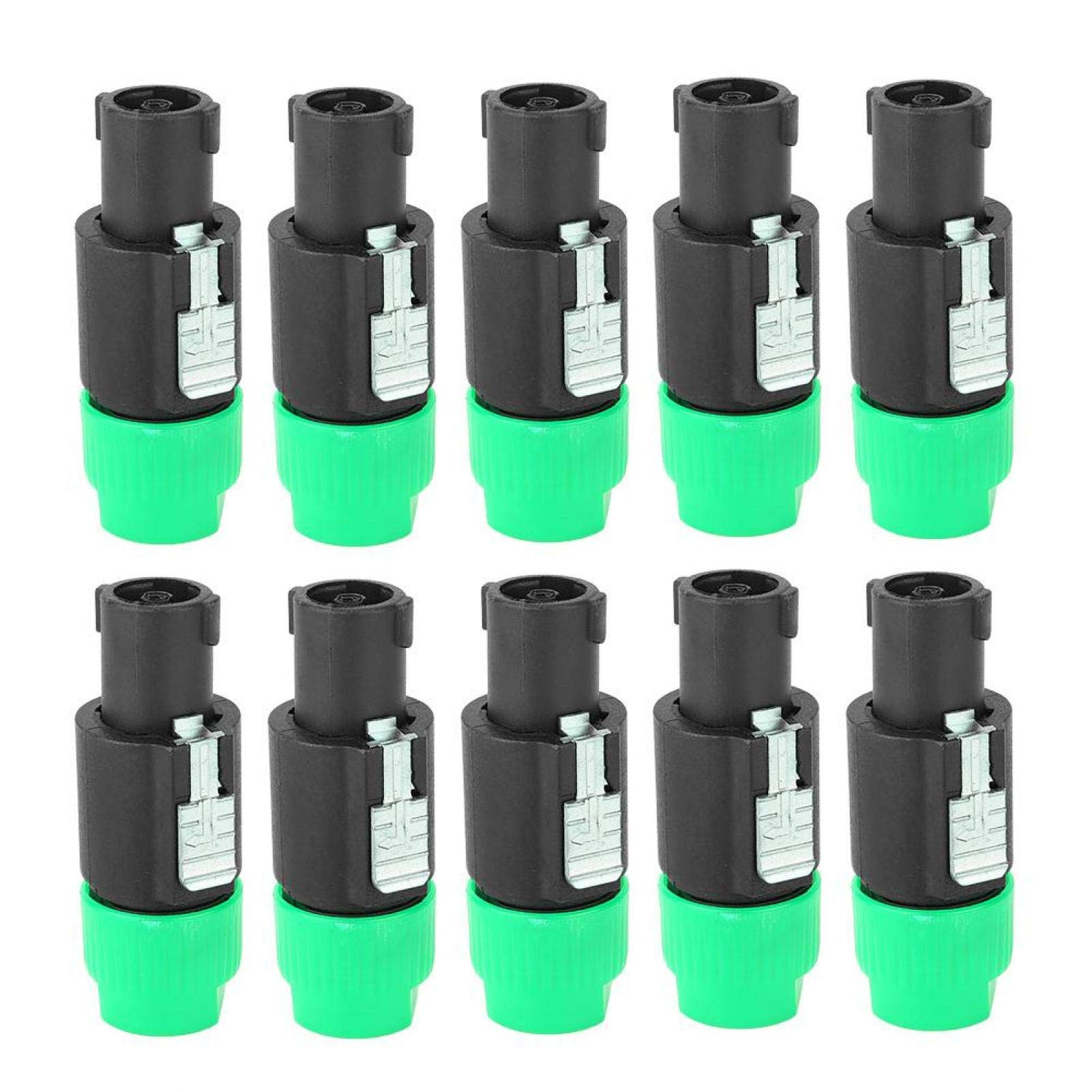 Jeanoko 10PCS C-NL4FC Humanized Conductive Speakon Cable Connector Audio Speakon Cable Mount Connector Lock Speaker Plug for Cables 6~15mm(Green)