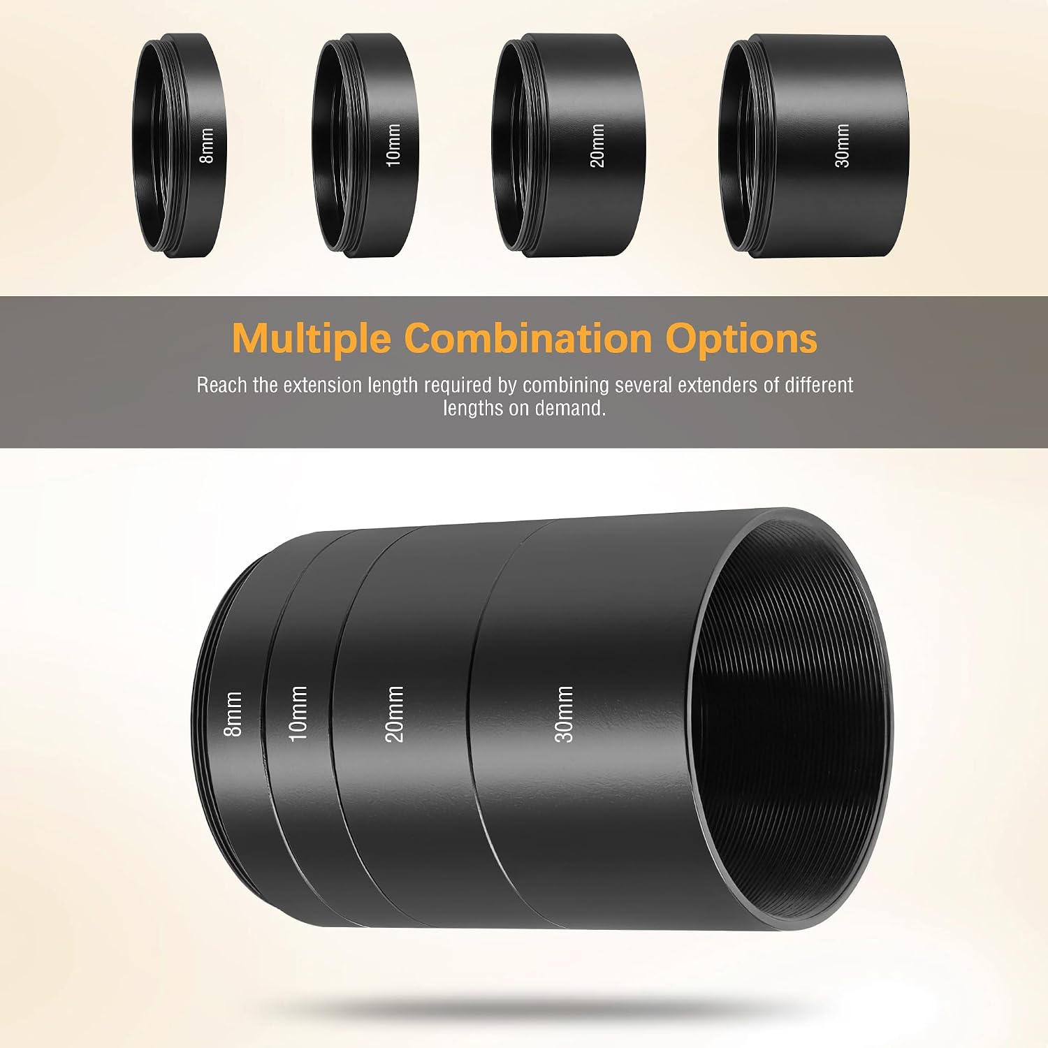 Alstar Astronomical 2"/M48-extension Tube Kit for Cameras and eyepieces -M48x0.75 on Both Sides - Length 8mm 10mm 20mm 30mm - for Better Astronomical Photography