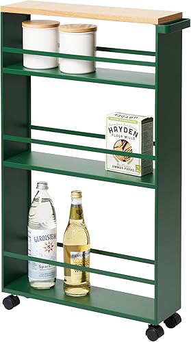 Miniatura 10 de YAMAZAKI home Carrito de almacenamiento delgado con asa para torre y ruedas color blanco