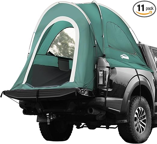 Oasser Pickup Truck Tent,Truck Bed Tent for Camping with Rainfly Waterproof PU2000mm 210D 5.5'-6' Double Layer for 2 Person Rain Cover Included Bag Storage Pocket Spare Fiberglass Pole Green