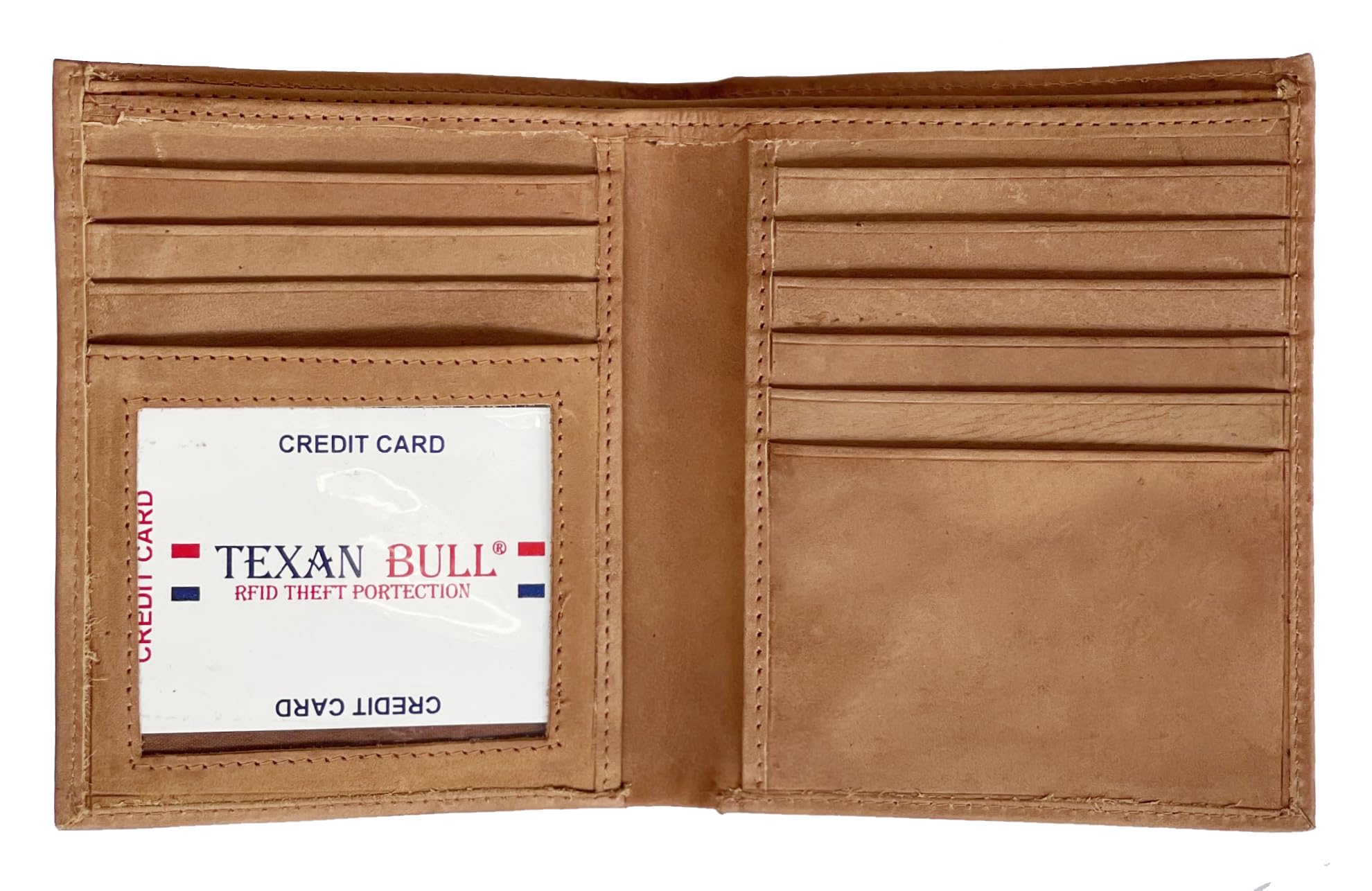Texan Bull Euro Style Leather Wallets | Bifold Hipster | Credit Card Holders (Hunter Tan)