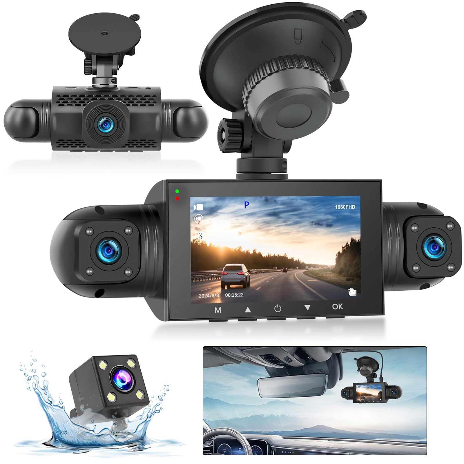 Hikity 3 Inch IPS Screen Cámara Coche Dash CAM, Dashcam Cámara Coche para Radio de Coche Android Admite Conexión por USB|Grabación en Bucle|Visión Nocturna|Graba Automáticamente