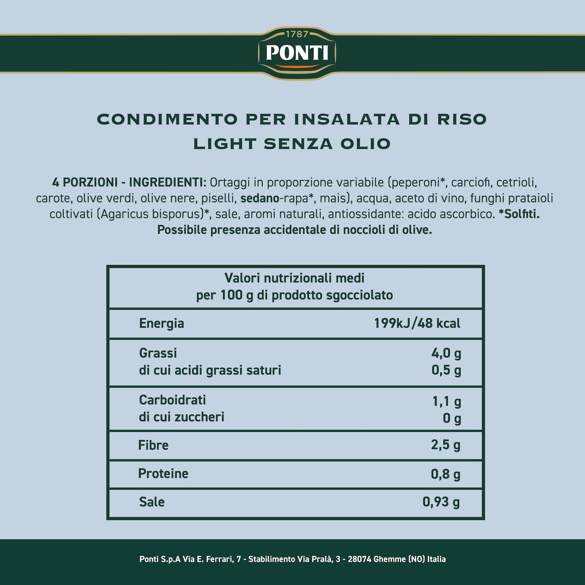 Ponti, Insalata per Riso Peperlizia Light, Condimento Vegetale per Insalata di Riso Light Senza Olio, Ideale da Aggiungere alle tue Insalate Light, 100% Made in Italy, 12 Vasi da 350 g