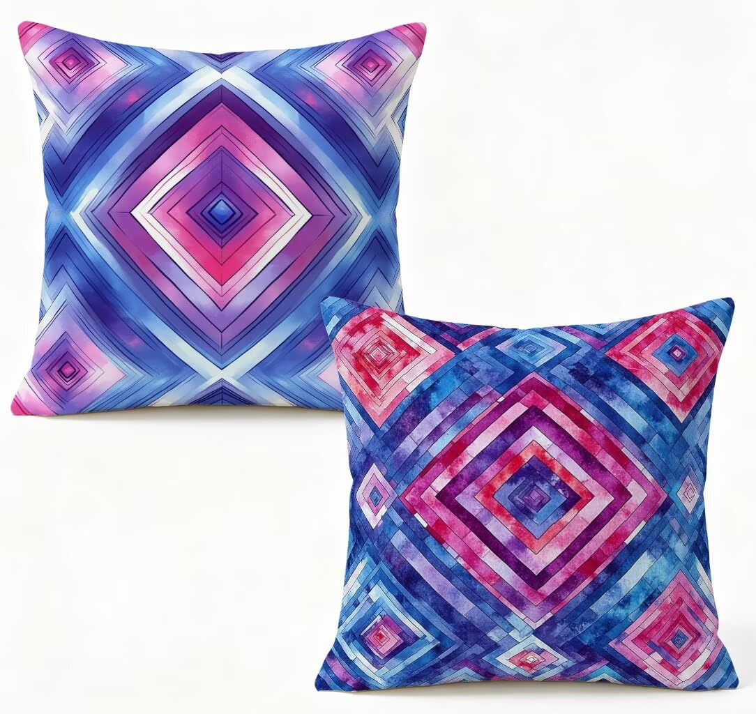 Housse de coussin lin 75x75 bleu lot de 2 avec fermeture éclair invisible