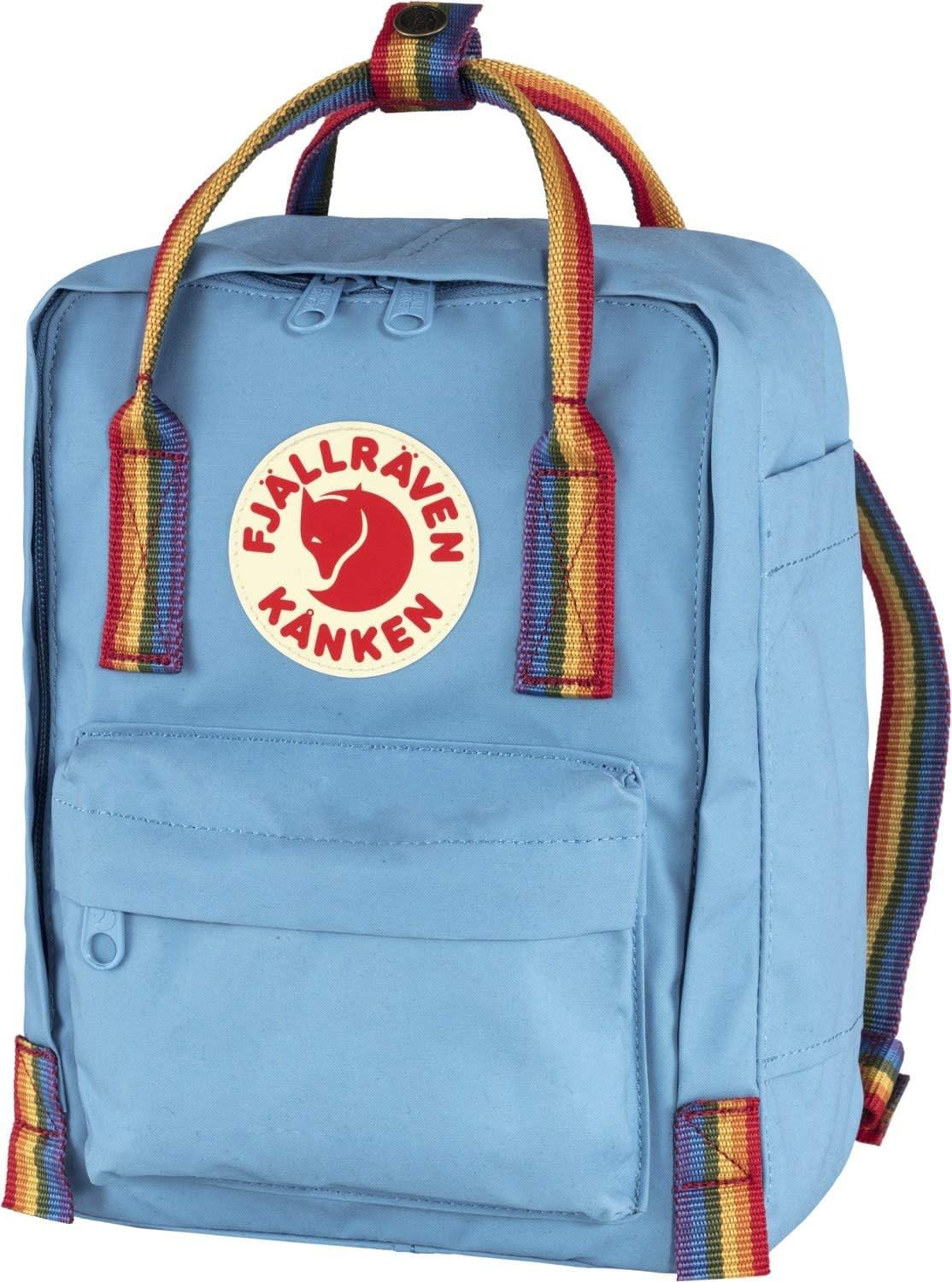 fjallraven kanken mini backpack air blue Fjllrven Unisex Rainbow Laptop Lightweight & Water-resistant Vinylon F Fabric Blue/Rainbow Pattern One Size One Size: Clothing, Shoes & Jewelry the main compartment is easy to pack Fjllrven Kanken Mini Backpack -