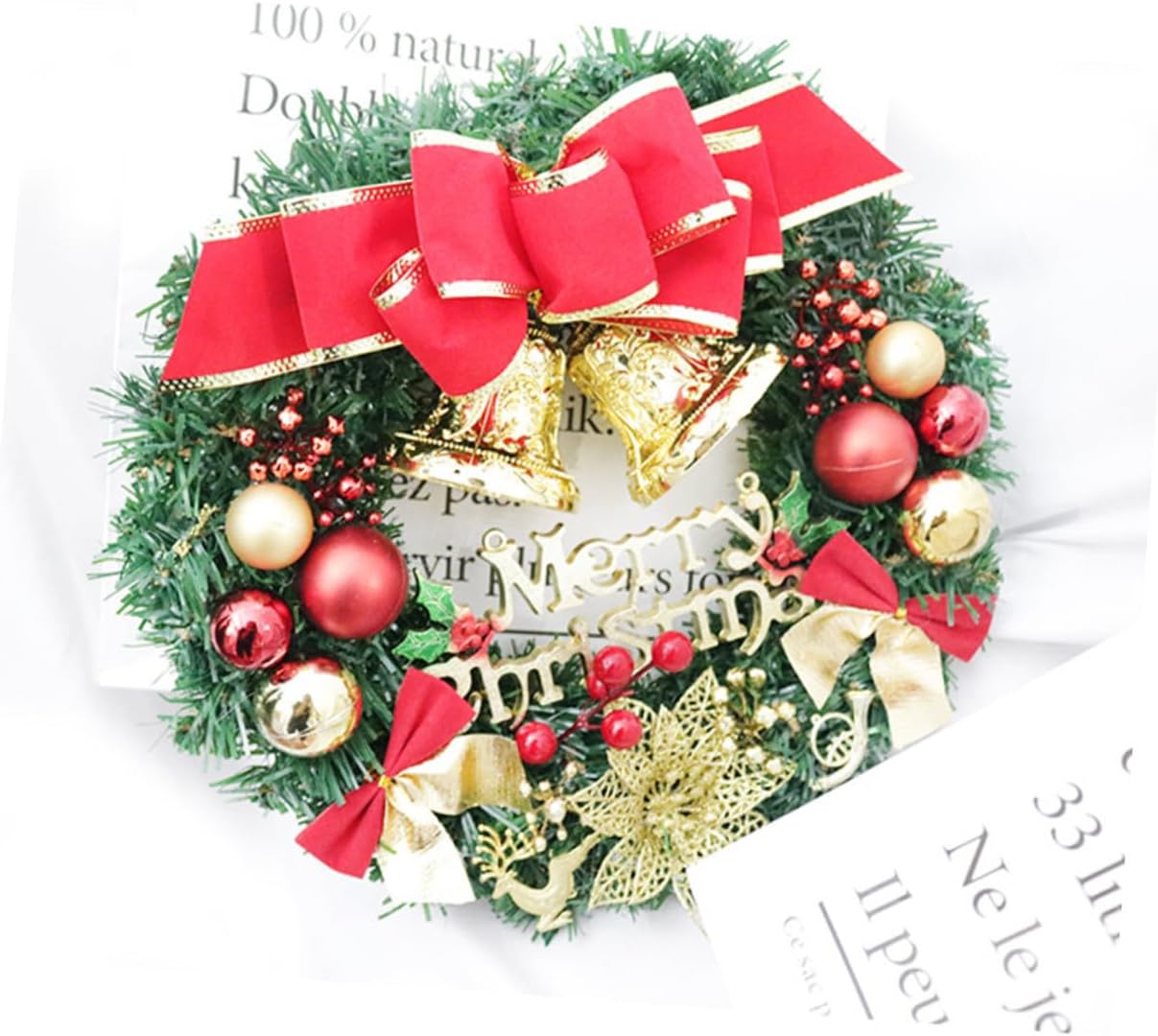 Christmas Door Wreath with Red Deer Design Classic Xmas Garland for Porch Entry Staircase Wall Decoration Elegant Holiday Home and Office Ornament