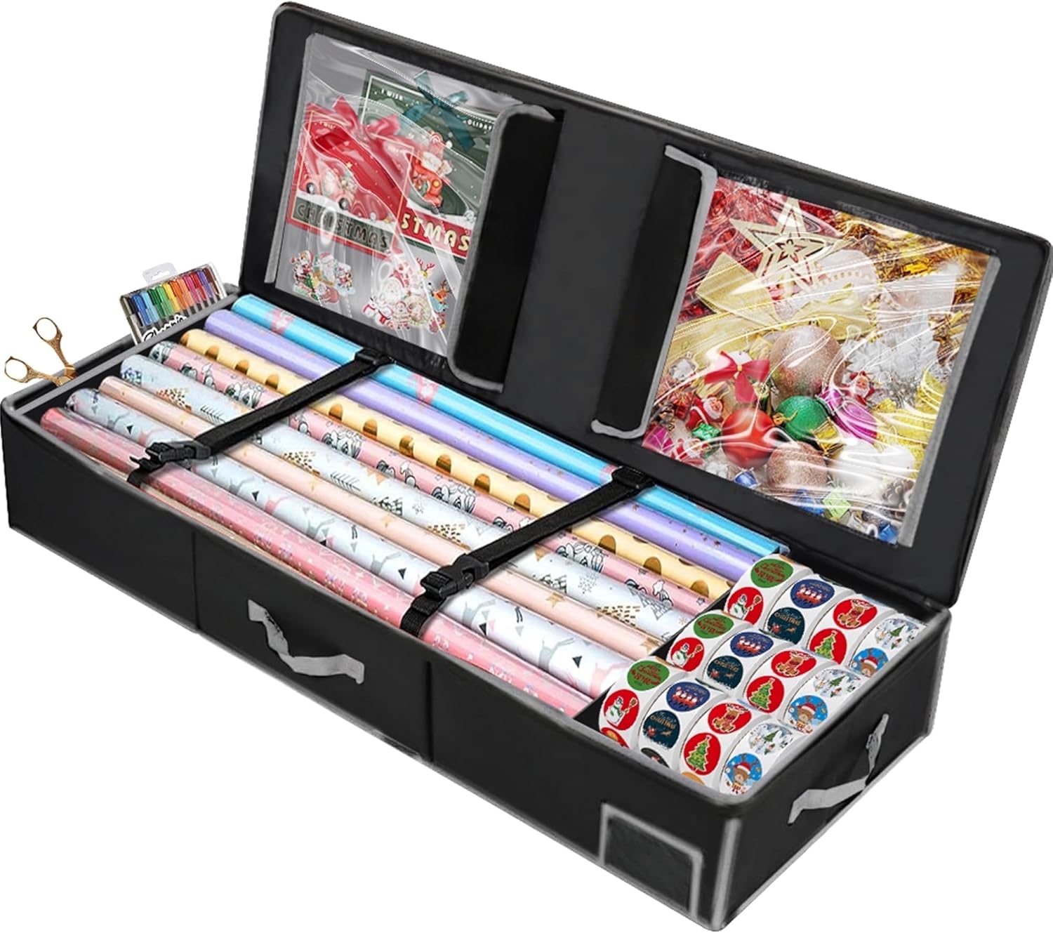 Wrapping Paper Storage Containers - Gift Wrap Organizer, Large Capacity Storage Box Black