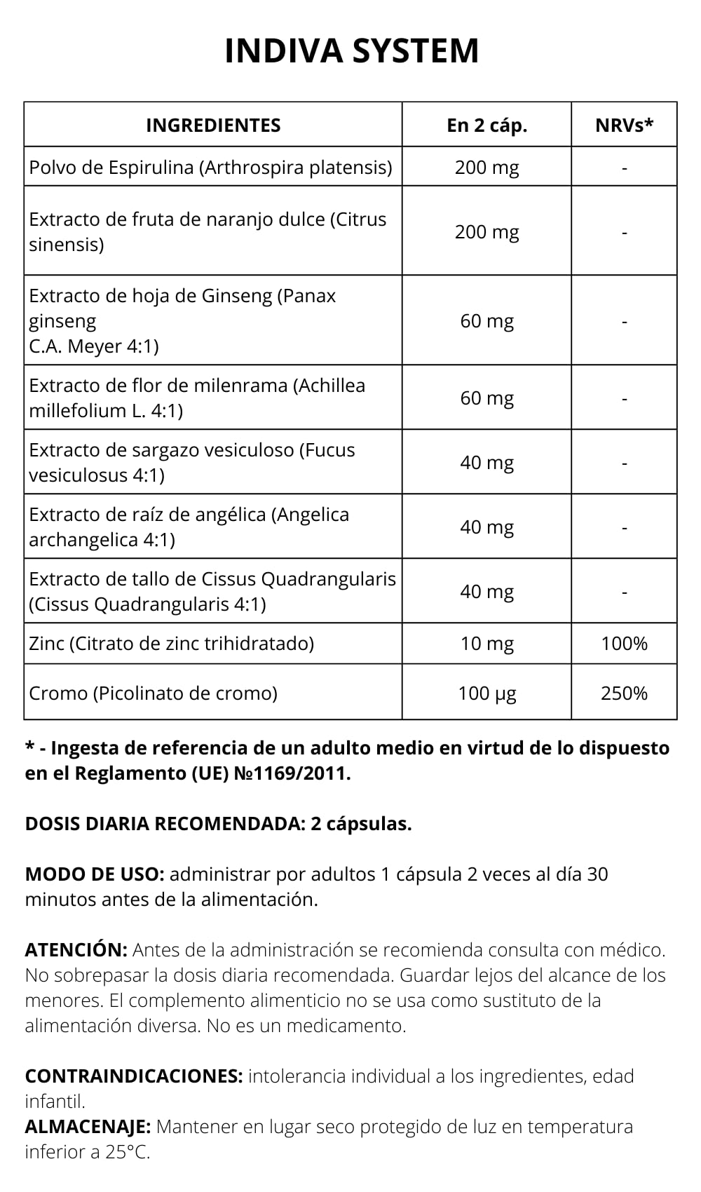 Indiva System - Suplemento dietético para quemar grasas, potente control del apetito, para hombres y mujeres, con espirulina y cafeína. 30 cápsulas (2)