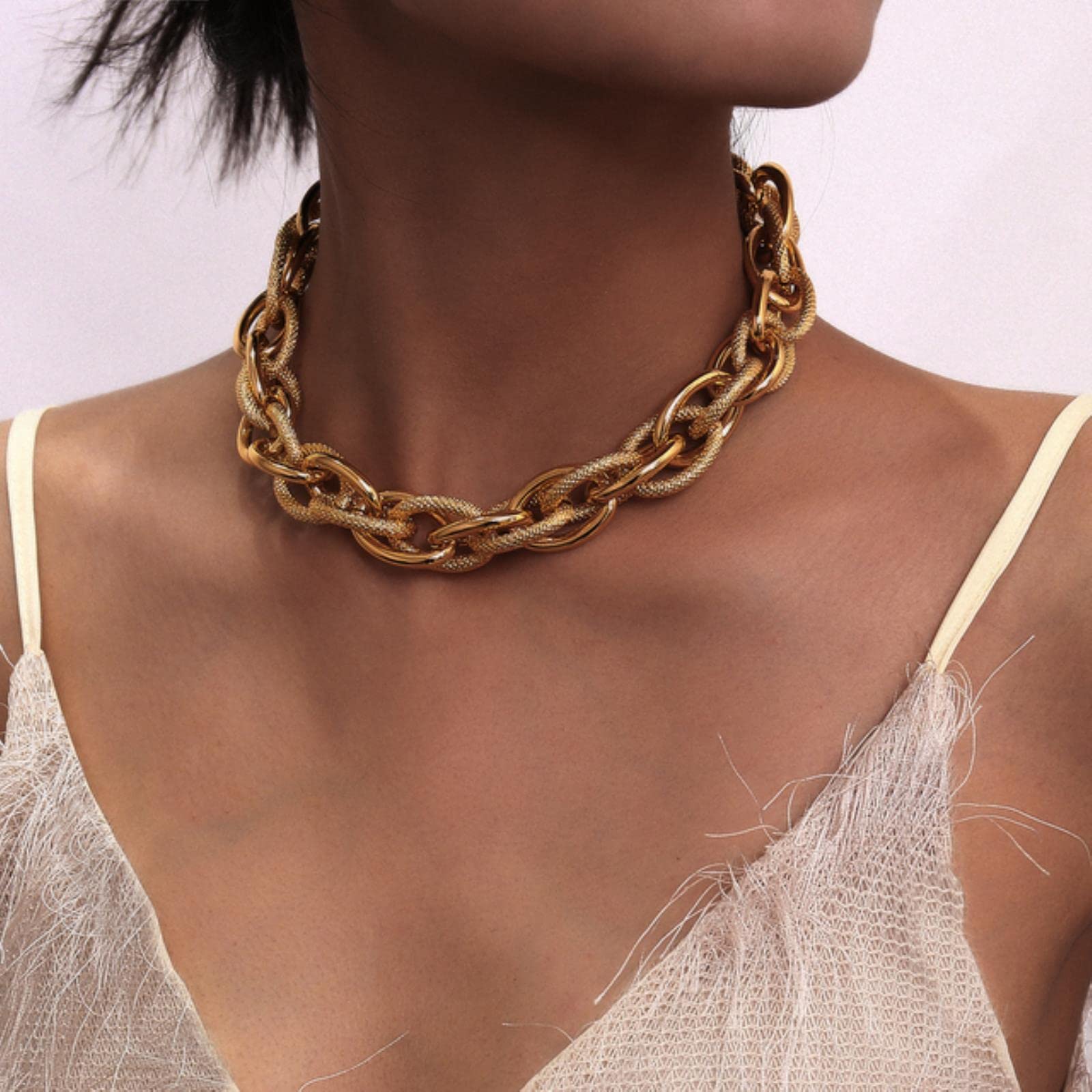 Wszjln Women's Gold Color S03 Punk Knotted Short Choker Necklace For Trendy Statement Thick Chain Necklace Neck Fashion Jewelry Collar