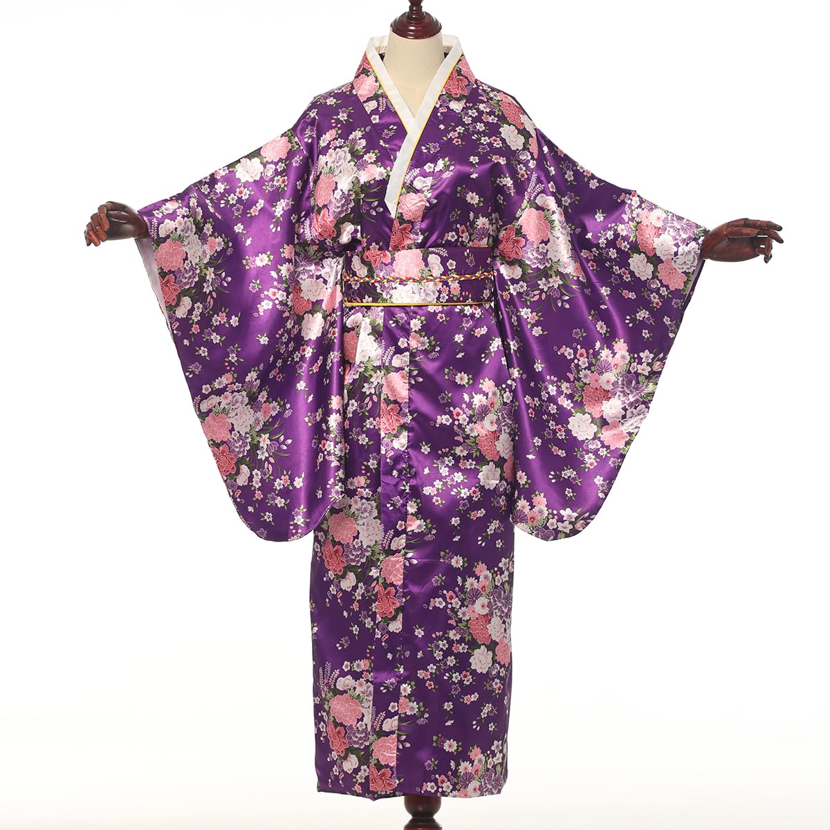 BPURB Kimono traditionnel japonais pour femme Geisha Yukata Robe de bain en satin Motif fleurs