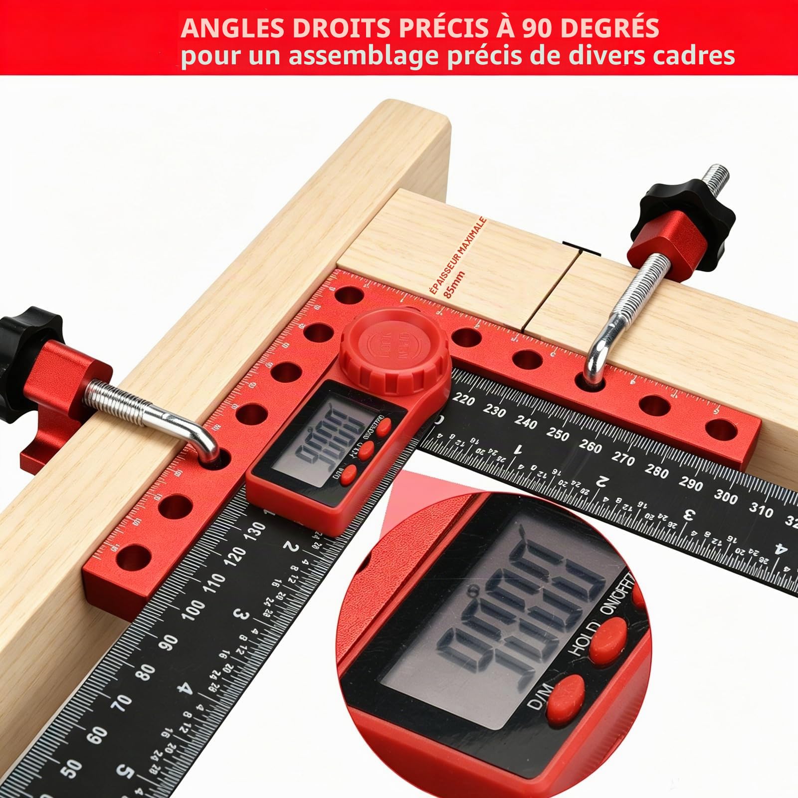 Pince à Angle Droit à 90 Degrés, 4PCS Bloc de Positionnement en Aluminium 140mm, Presses d'Angles Serre-Joints pour Travail du Bois, Équerre Type L avec Mallette pour Fixation Rapide de Cadres Photo