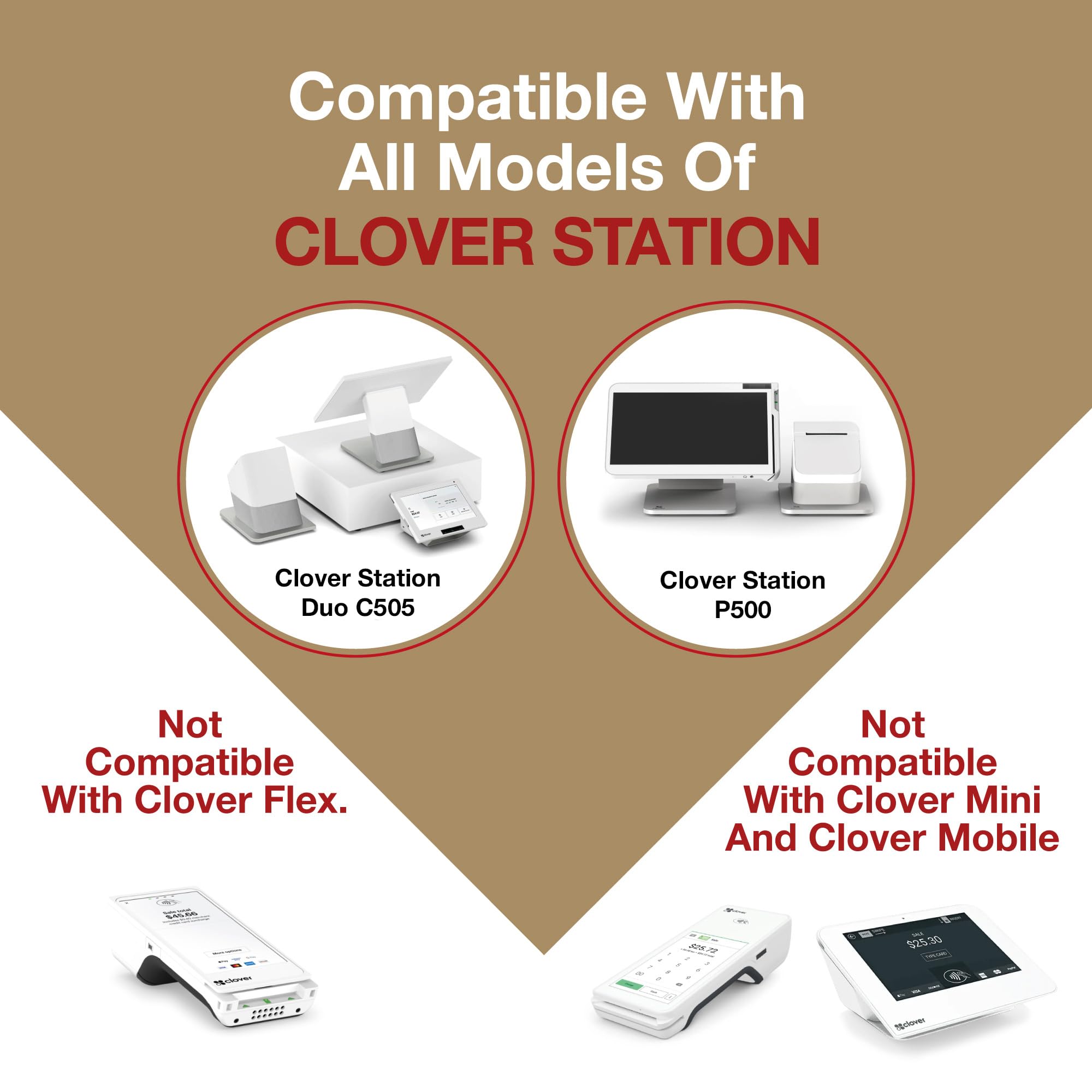 10 rollos de papel de recibo de trébol de 3 1/8 pulgadas x 230 pies, sin BPA, rollos de papel térmico para impresora Clover POS Station P100, P500, P550