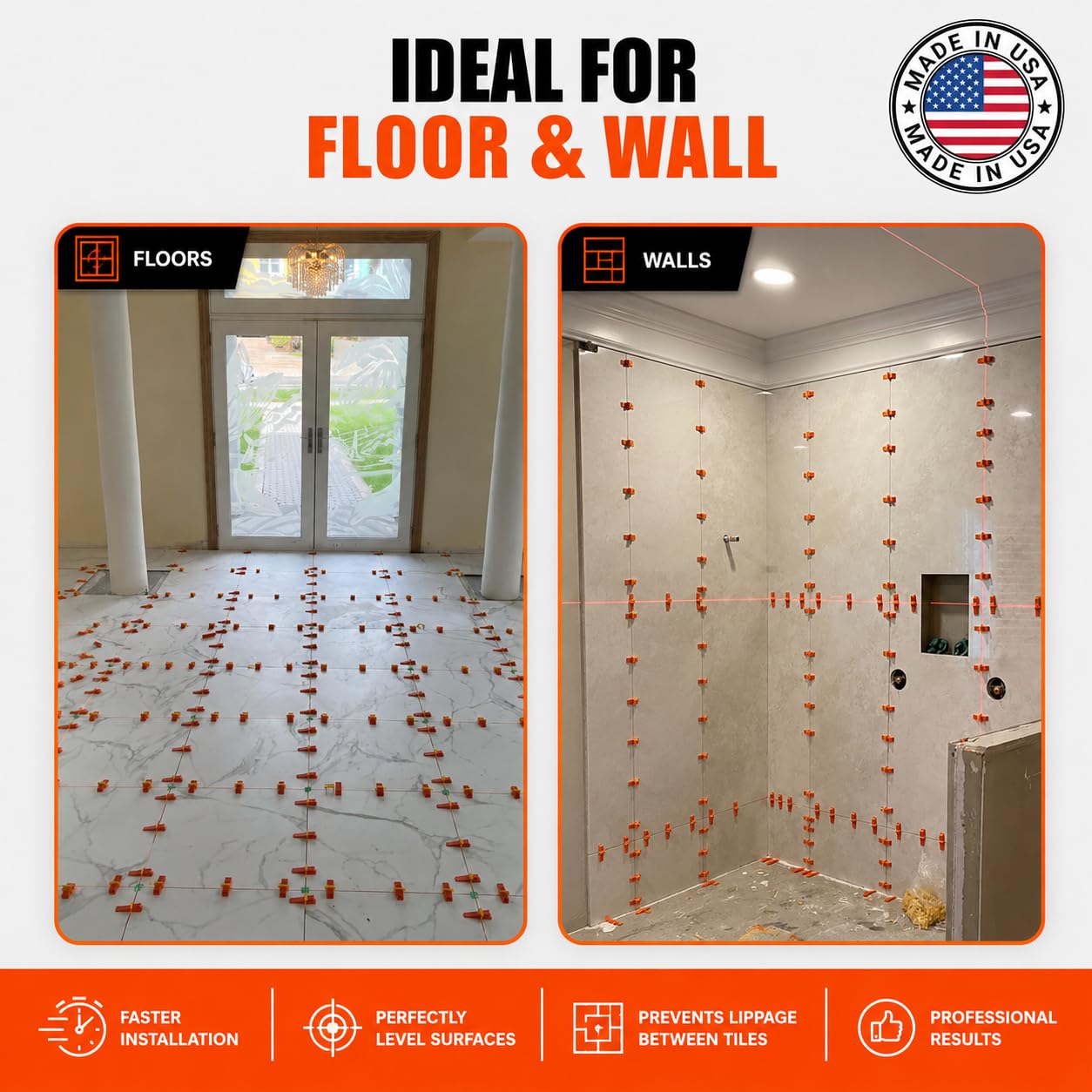 Sistema de nivelación de azulejos de 1/32 pulgadas, profesional y bricolaje, incluye 800 clips de nivelación de azulejos para un ajuste seguro del suelo y la pared, herramientas de instalación de