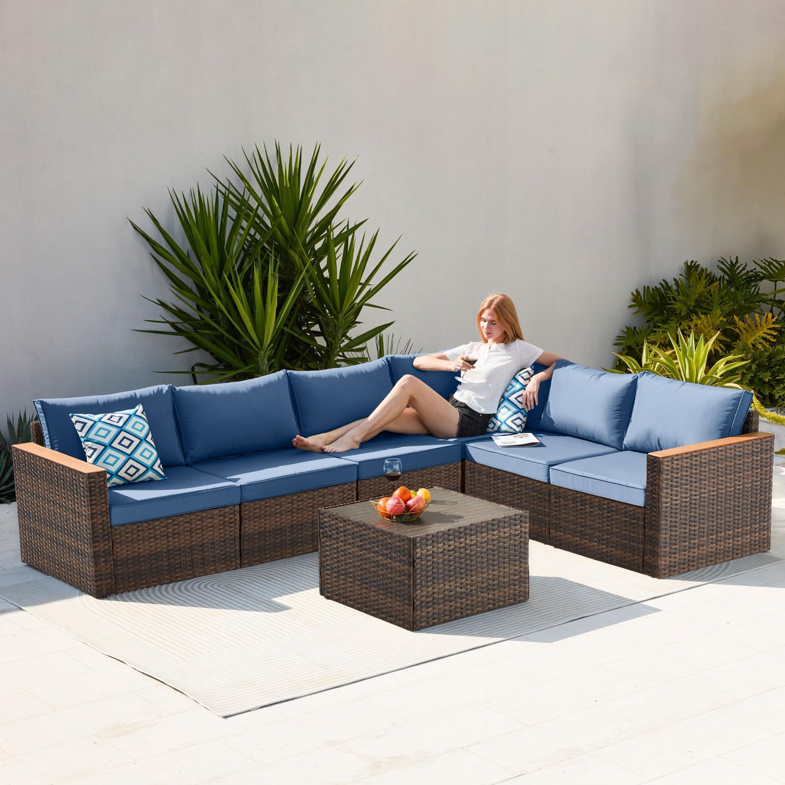 Exclusive Quick Install Patio Furniture Set, 7 Pieces Outdoor Patio Furniture, Durable Wicker Outdoor Couch Patio Sectional Sofa Conversation Sets for Backyard, Lawn, Outside…