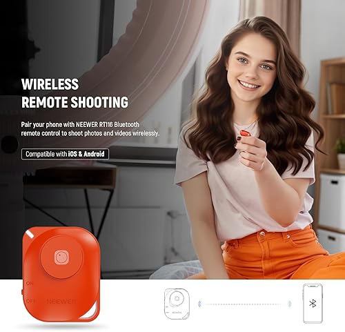 Miniatura 6 de NEEWER Anillo de luz inflable grande de 14 pulgadas con soporte de trípode/soporte para teléfono/control remoto, 35 W, luz LED portátil 2900-6500K