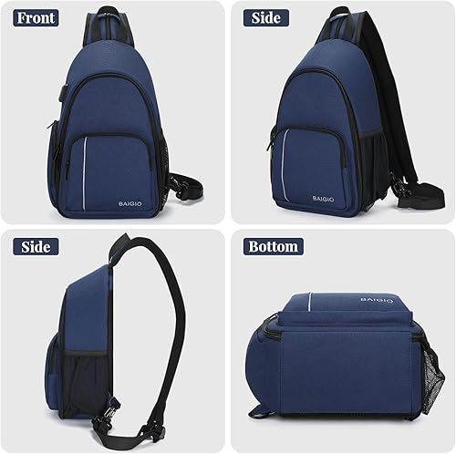 Miniatura 2 de BAIGIO Mochila bandolera para cámara pequeña, resistente al agua, mochila cruzada para cámara DSLR SLR, Azul, Casual