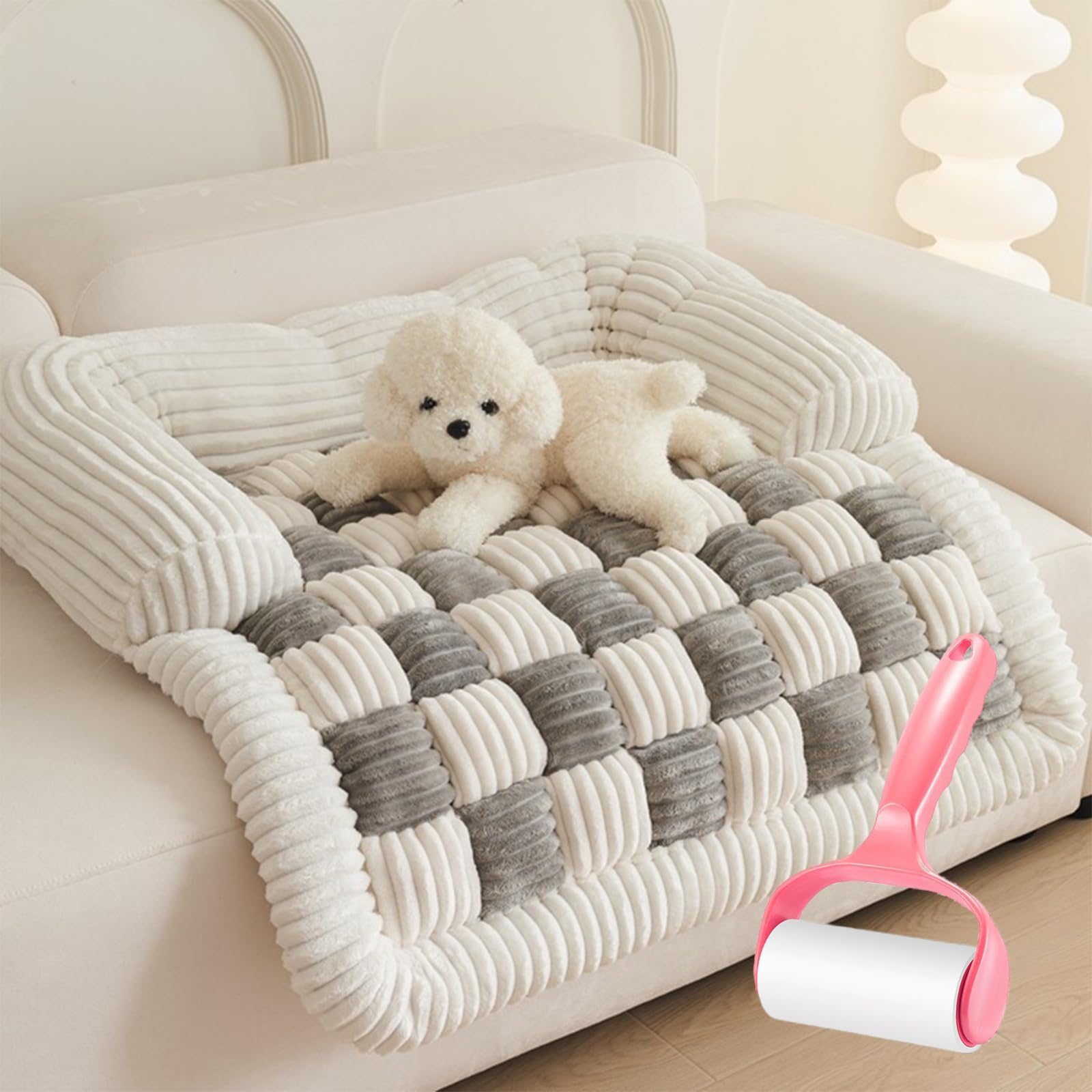 KPFTD Funny Calming Dog Sofa Bed Mat,Fluffy Fuzzy Calming Dog Bed Sofa Protector Pet Mat,Couch Cover Funny Fuzzy,Funny Fuzzy Pet Couch Covers For Sofa (70 * 70 cm(27.5 * 27.5 IN),Light Grey)