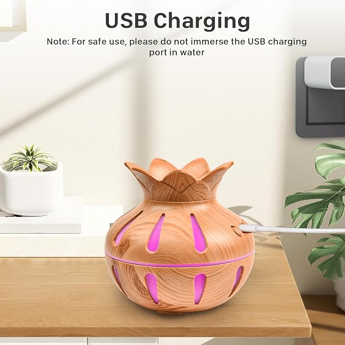Difusor de Aromas Esenciales 330ml con Luz LED y USB, Madera de Cedro miniatura 4