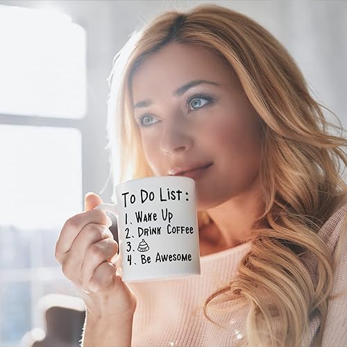 Miniatura 6 de Loiyadn Taza divertida  Divertidas tazas de café con lista de tareas pendientes y caca, 11 onzas, tazas divertidas, regalos de broma, blanco,