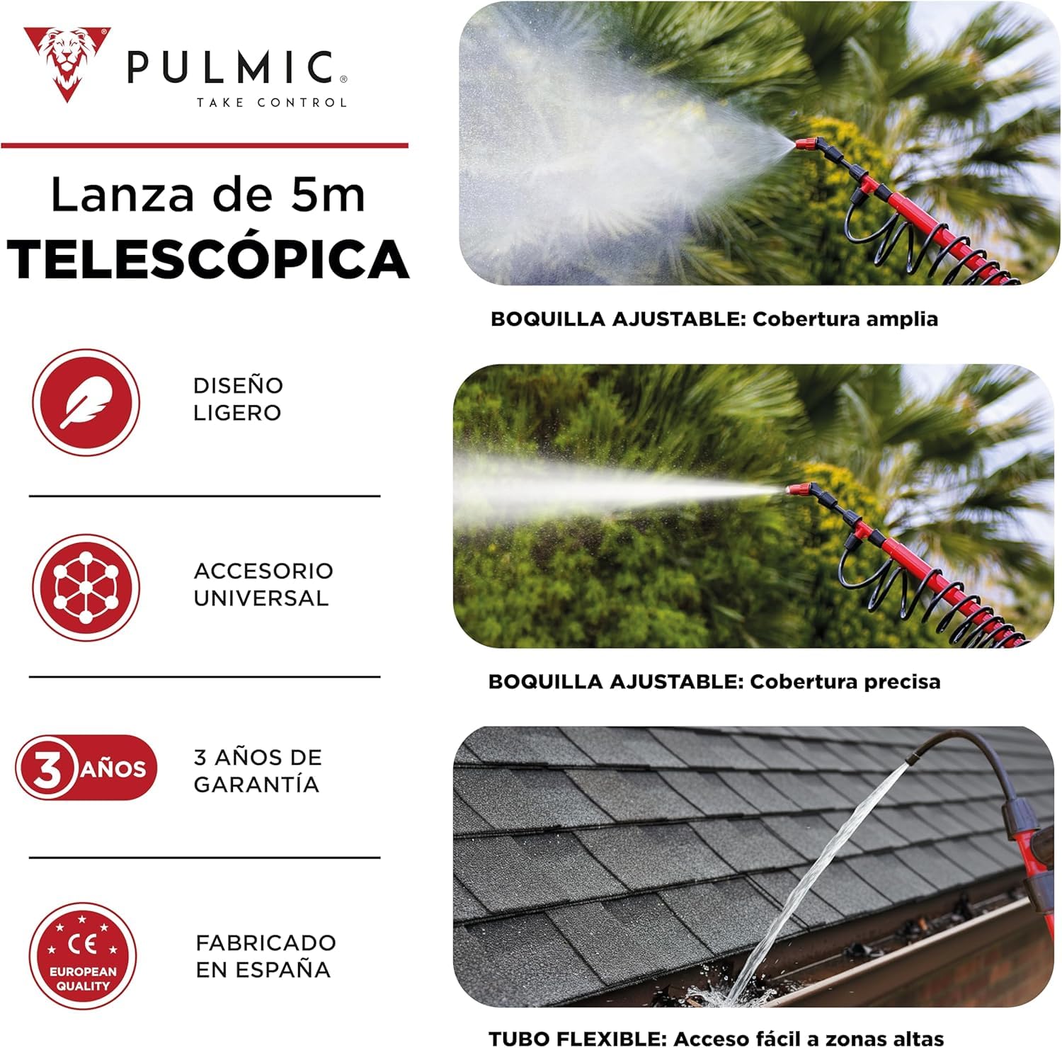 PULMIC Pulverizador Manual de Espalda 16L Profesional + Lanza Telescópica 5 Metros, Sulfatadora para Fumigar Herbicidas e Insecticidas, Mochila Pulverizadora con Lanza Extensible Fibra de Vidrio