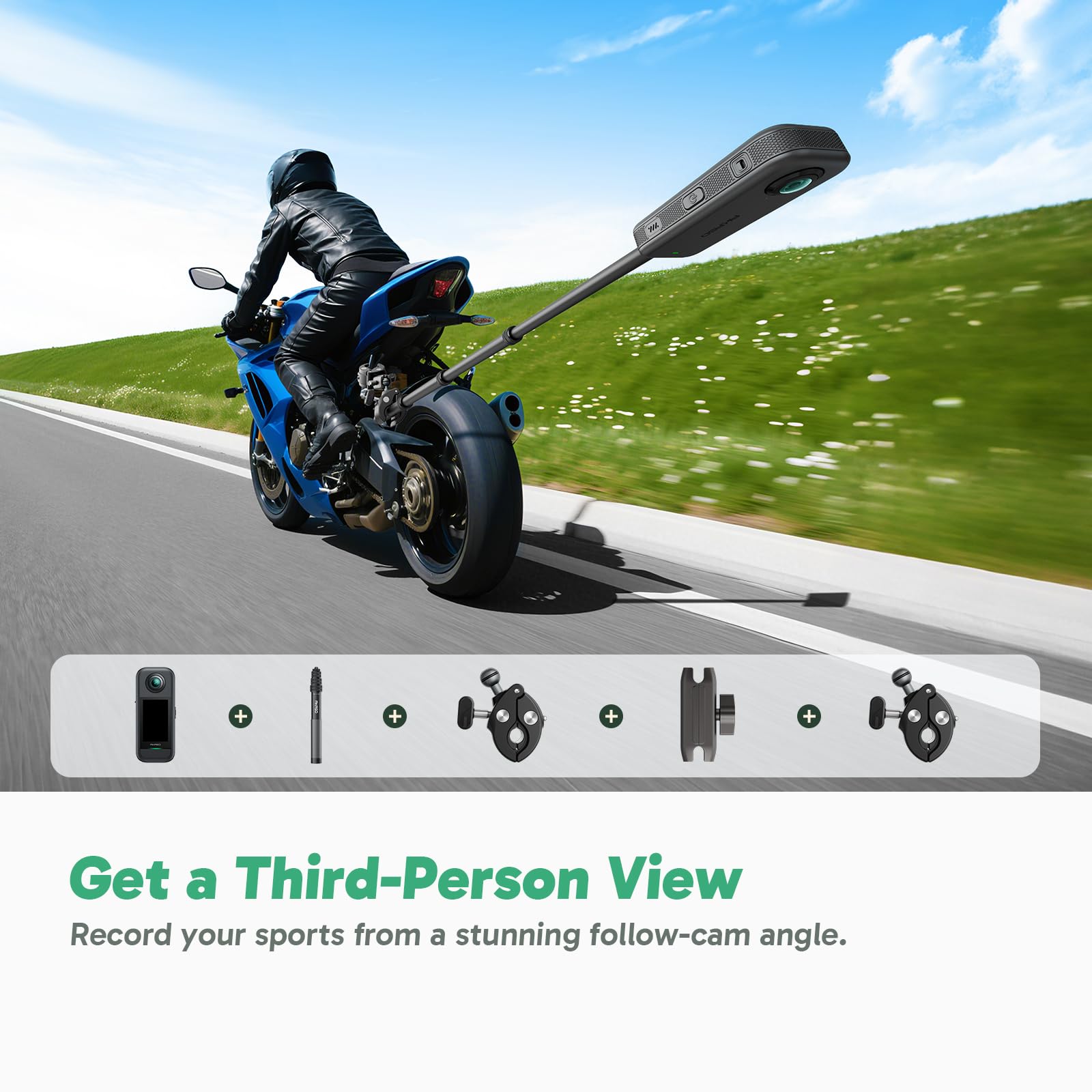 AKASO 360 Weatherproof 360° Action Camera - 5.7K 360 Video with 1/2" 48MP Sensors, 72MP 360 Photo, 360-SuperSmooth, Invisible Selfie Stick, 360° Horizon Lock, AI Tracking Motorcycle Combo