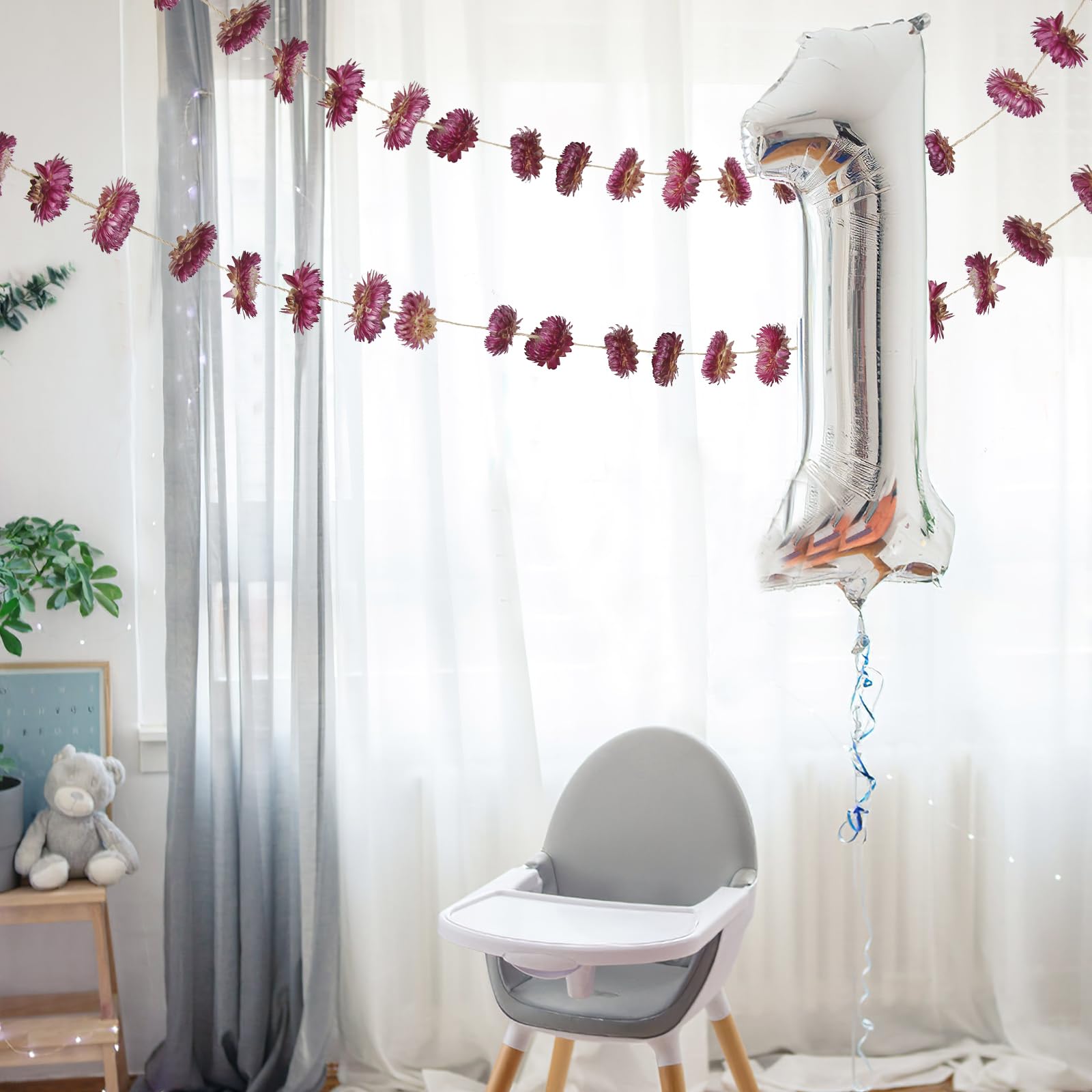 CITYES Guirlande de fleurs séchées avec marguerites naturelles et tournesols, 3,2 m, 63 pièces. Arrangement de fleurs séchées de marguerites et gerberas naturelles, décoration de mariage, style bohème