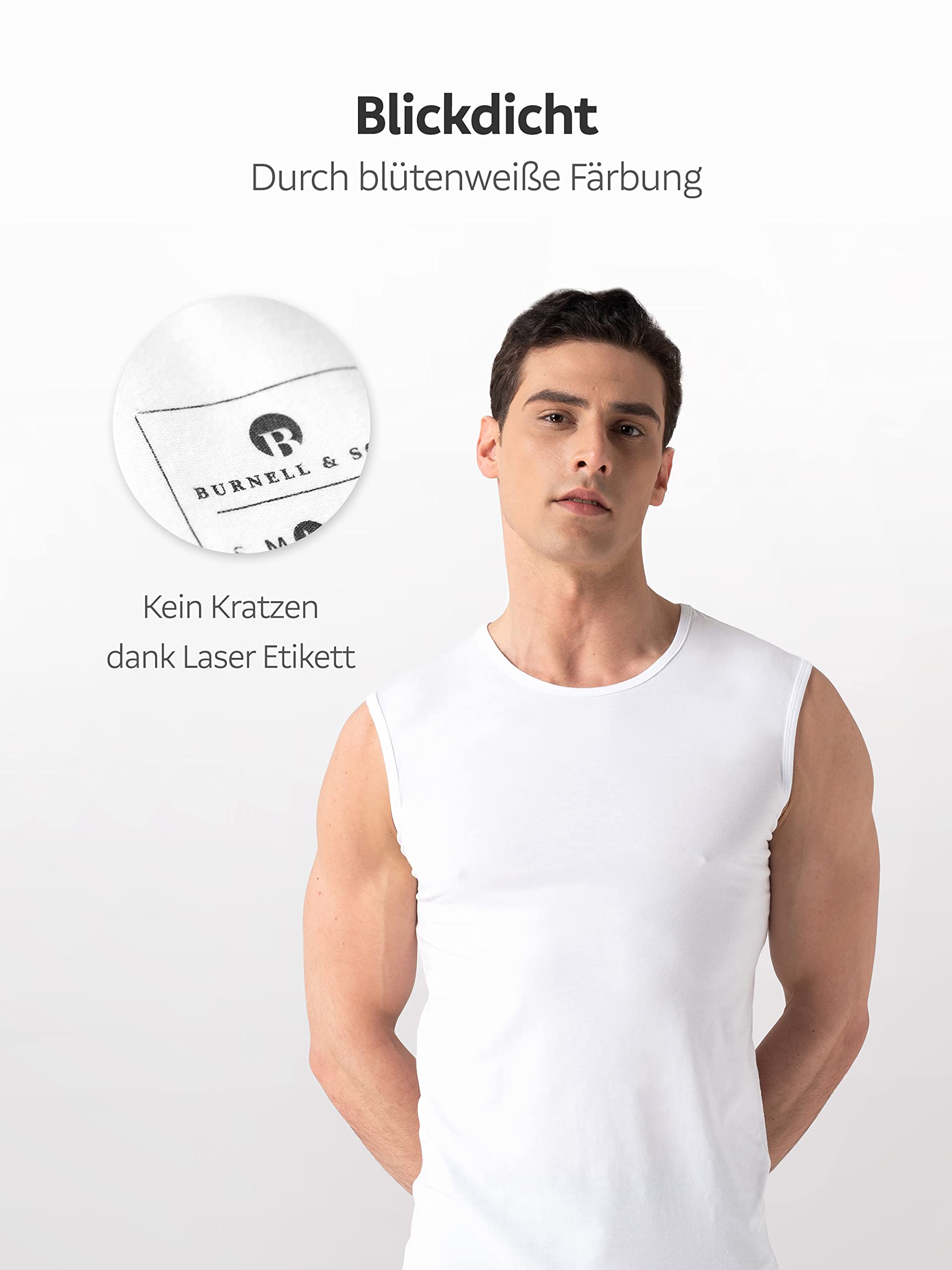 Burnell & Son Unterhemd Herren Ärmellos mit Rundhals 3er Pack - Muskelshirts Herren aus Baumwolle Slim Fit Weiss