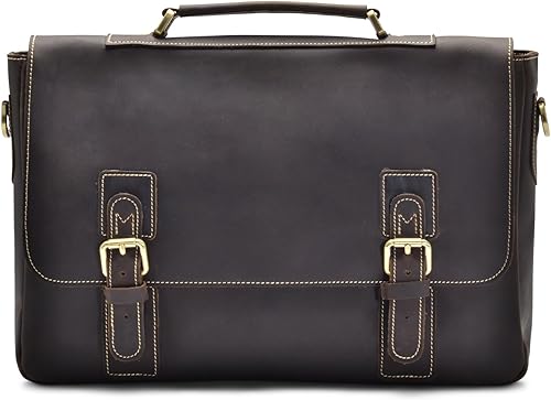 Hølssen Maletín de cuero para hombre (genuino) Vintage Crossbody 15" Laptop Bag