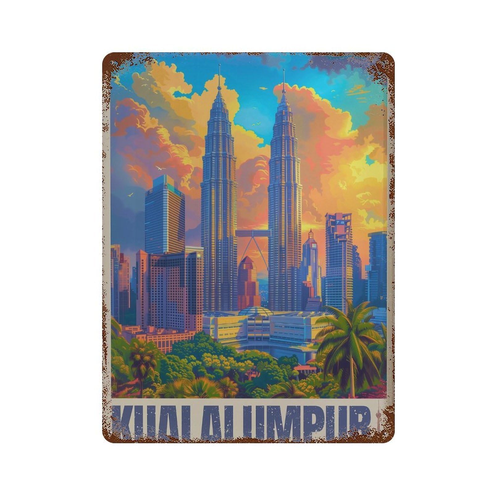 Kuala Lumpur Travel Petronas Towers Malaysia Wall Decor Art Metal Tin Poster Modern Home Decor Art Home Bar Shop Decorations Vintage Sign 40x30cm