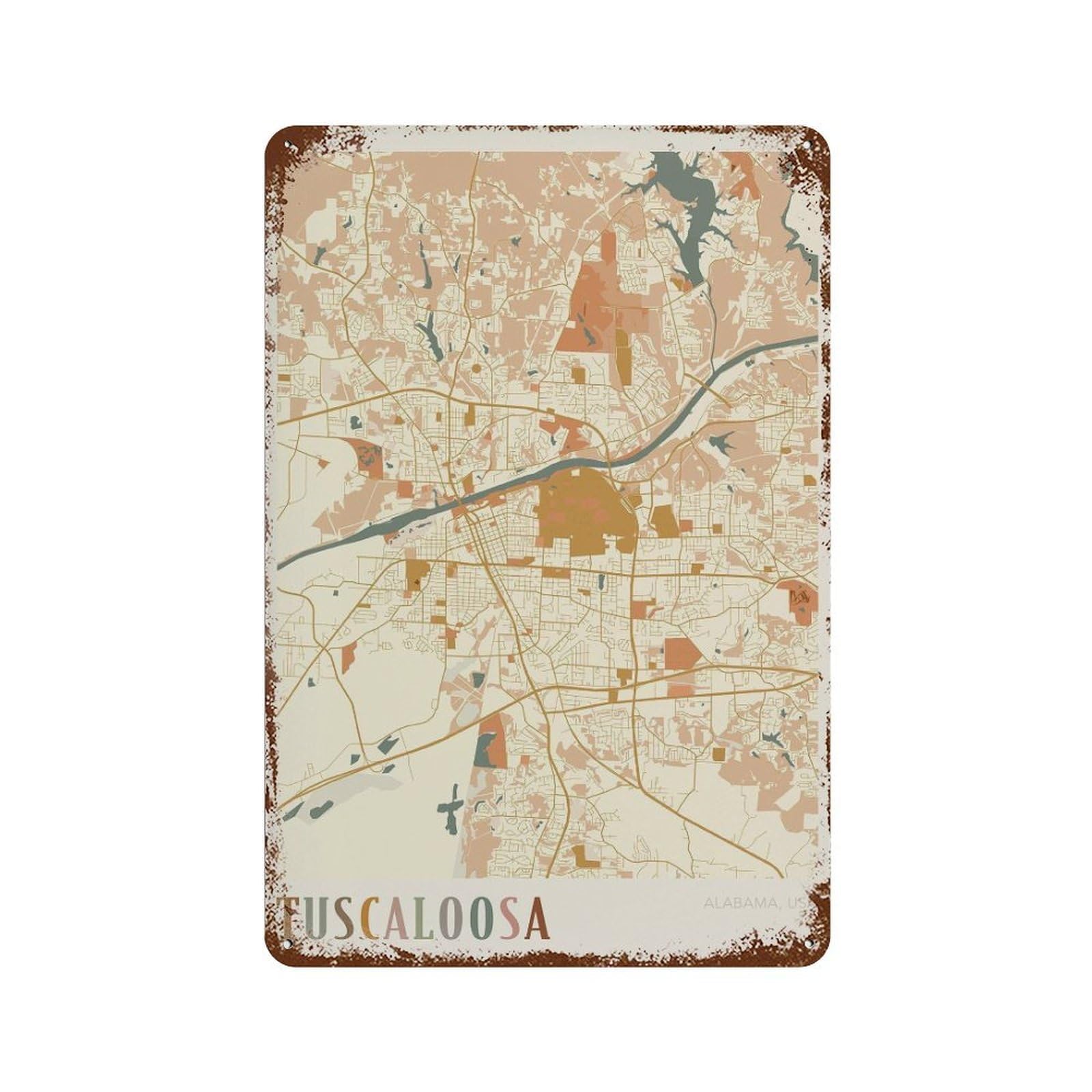 xiaoxiaoshen Tuscaloosa Map Alabama Travel Gift Boho Wall Decor Art Metal Tin Poster Modern Home Decor Art Home Bar Shop Decorations Vintage Sign 30x20cm