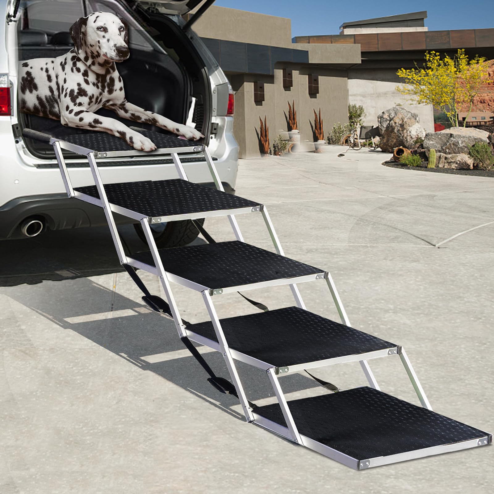 Escalier de Voiture Pliable pour Grands Chiens, Rampe d'escalier pour Chien avec Surface Antidérapante，Rampes Légères pour Chien pour Voiture et SUV pour Chiens Jusqu'à 80kg
