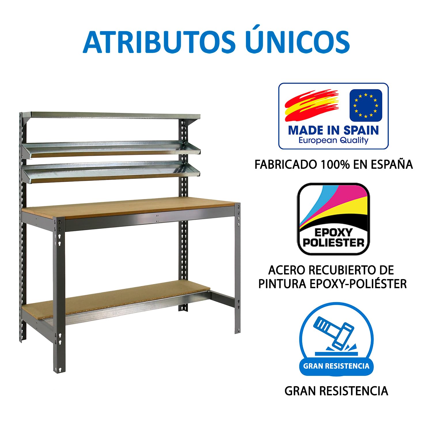 Simon Rack Banco de Trabajo con 3 repisas 1210x610 mm - BT1 | Capacidad Carga 600 kg, Pintura anticorrosión, Gris , Montaje sistema clic