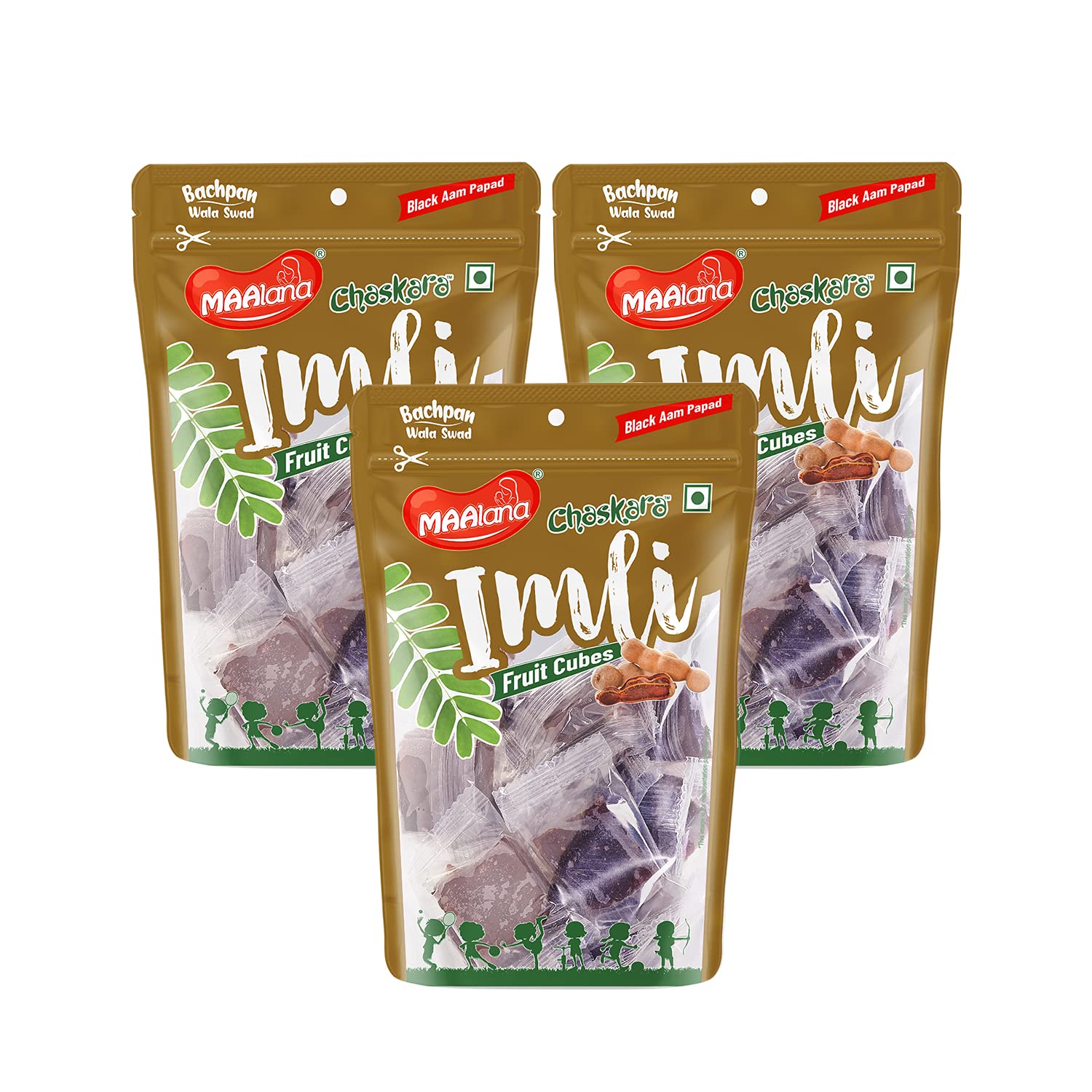 MAAlana® Imli Cube/Soft Candy Imli Toffee/Khatti - Mithi Imli Papad/Tamarind Twist Candy/Juicy Tamarind Candy Bar - Combo of 3
