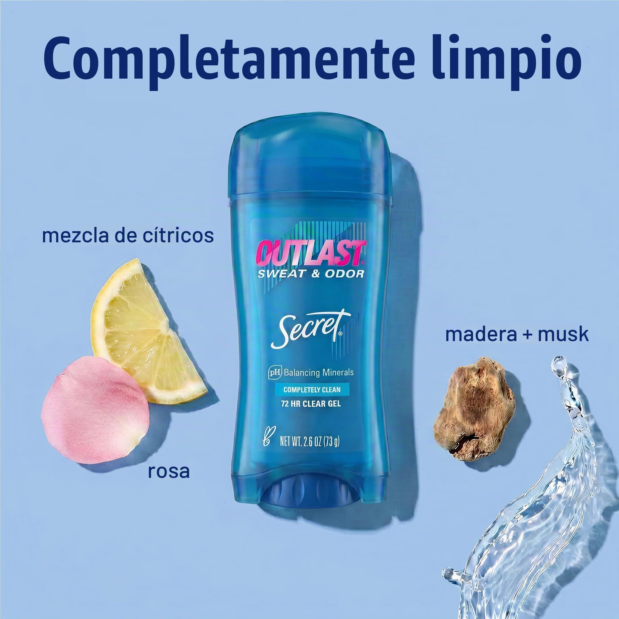 Secret Outlast - Gel antitranspirante y desodorante transparente, absolutamente limpio, 2,6 oz, 2 unidades