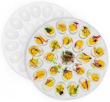 PAHTTO Deviled Egg Platter 2PACK, Deviled Egg Trays with 24 Slot Each, Egg Container for Party Display, Portable Easter Egg Holder, Dishwasher Safe Melamine, 12inch Diameter