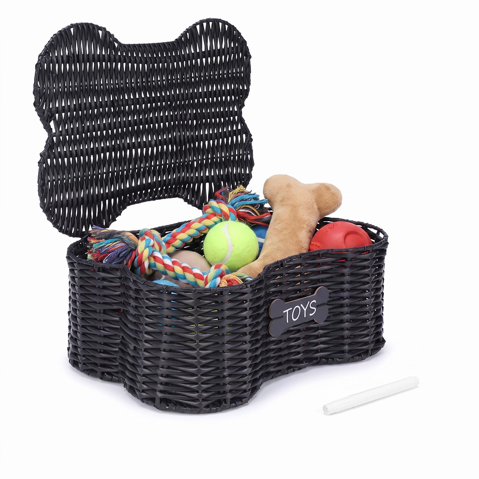 Geyecete Dog Toy Basket with Lid, Bone Shaped Pet Storage Box