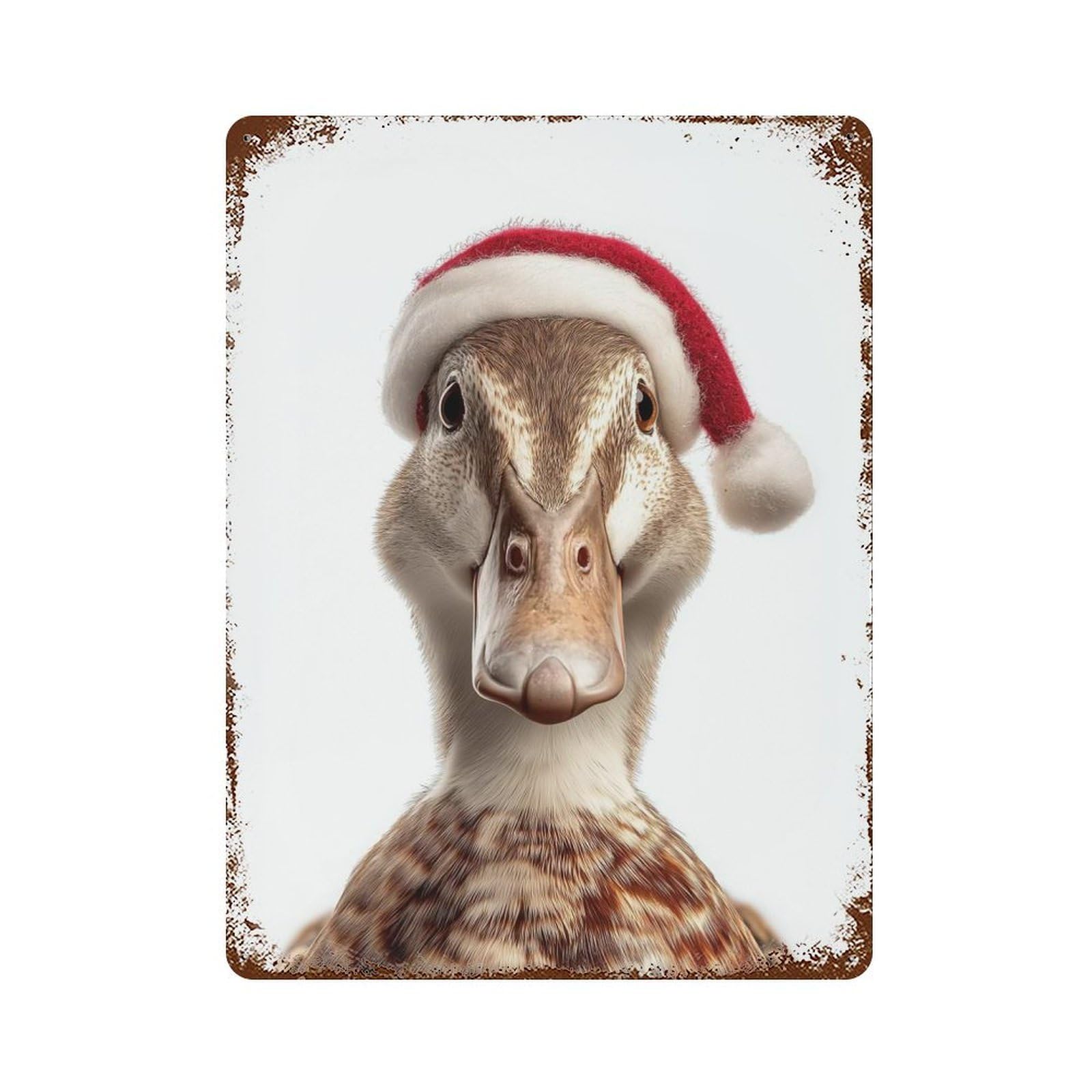 Distressed Metal Wall Sign Duck with Santa Hat 15.7"x11.8", Vintage Wall Decor for Garage, Bar And Workshop Decor