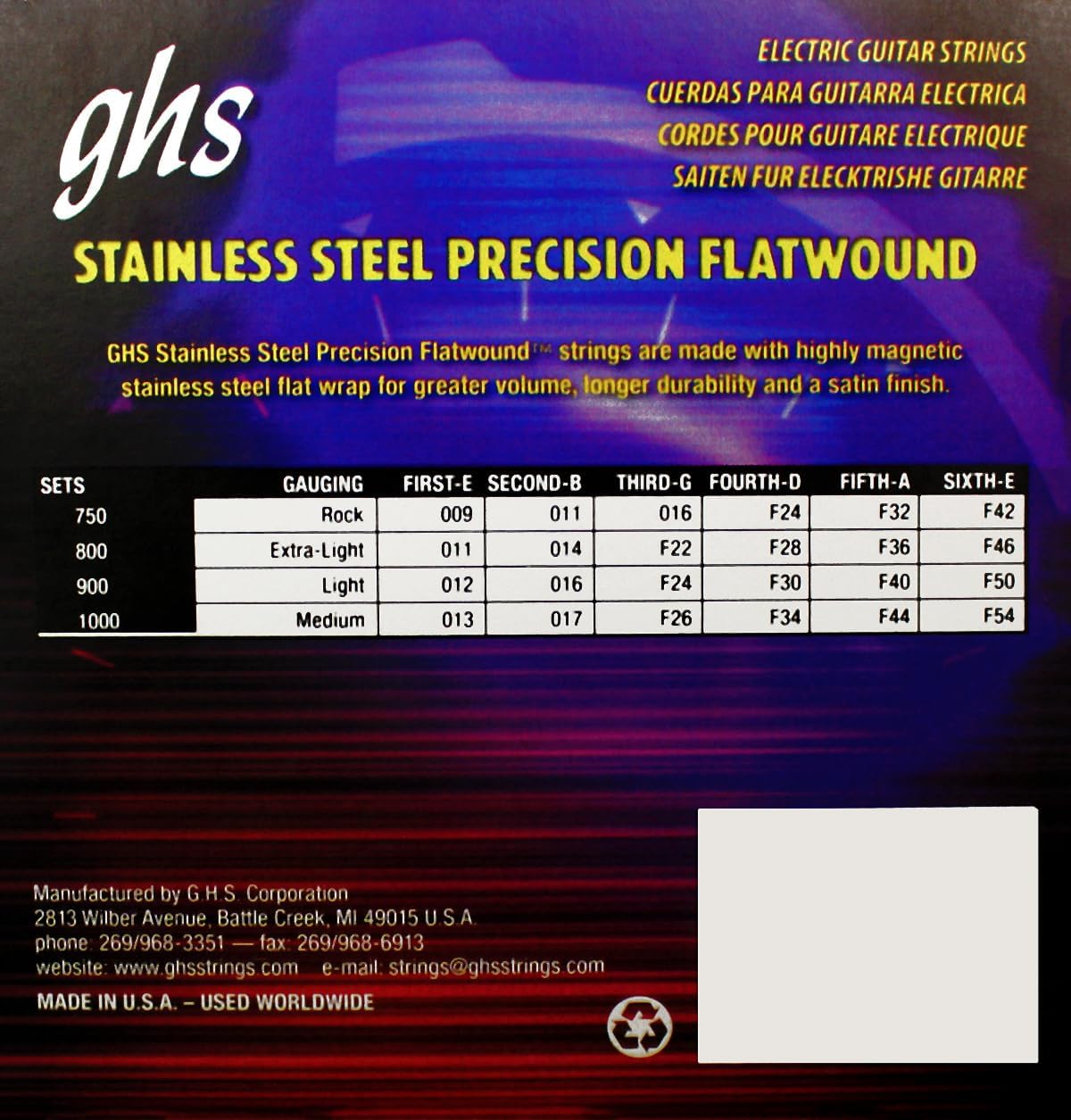 GHS Strings - Precision Flatwound - Electric Guitar Strings - Stainless Steel - High Volume - Polished Smooth - (UL) - Ultra Light Gauge (750 SET) - 9-42 - 3 SETS