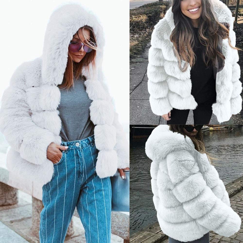Cocila Felpa Calda Giacca da donna in finta pelliccia di visone invernale con cappuccio giacca in pelliccia sintetica calda e spessa Giacconi Invernali Taglie Forti